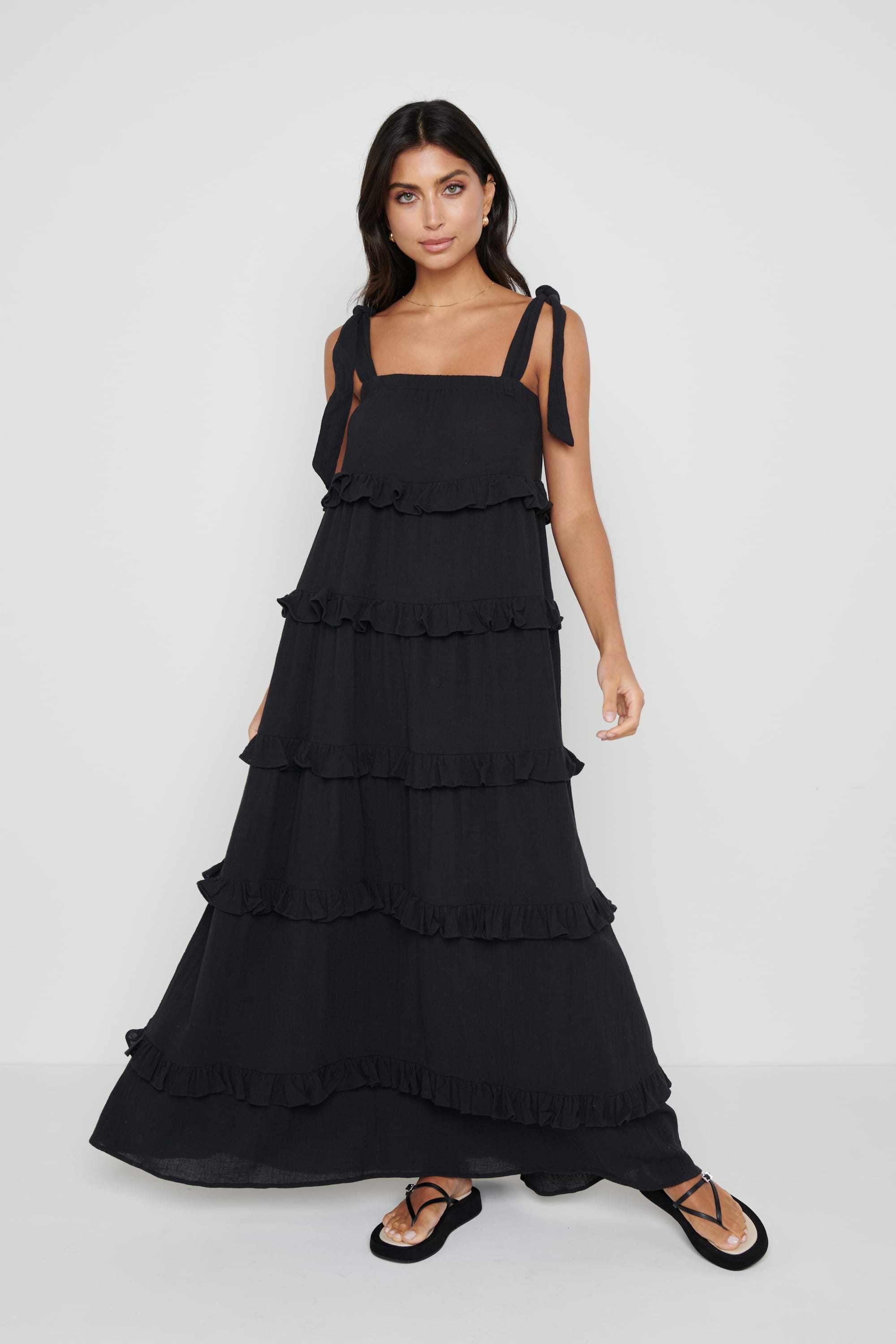 Rosetta Ruffle Midaxi Dress - Black