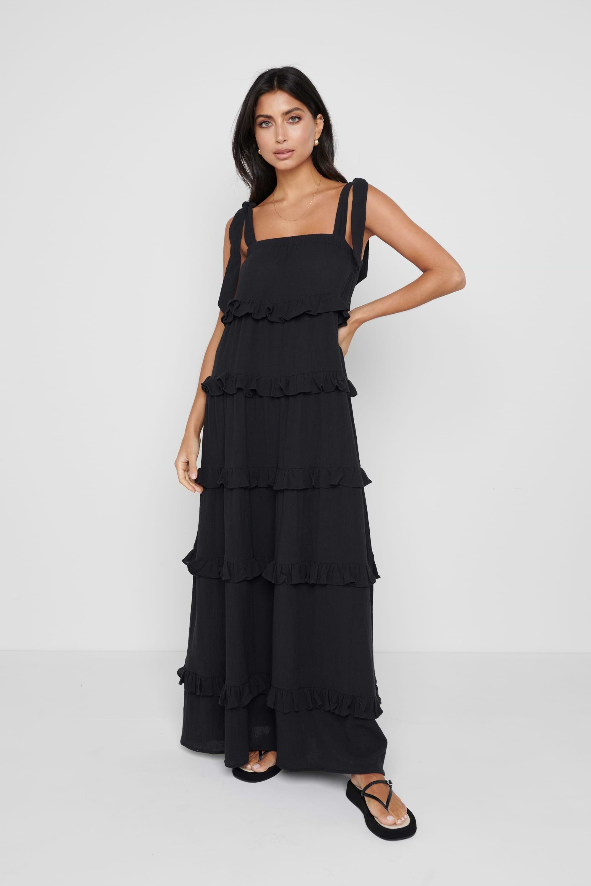Rosetta Ruffle Midaxi Dress - Black
