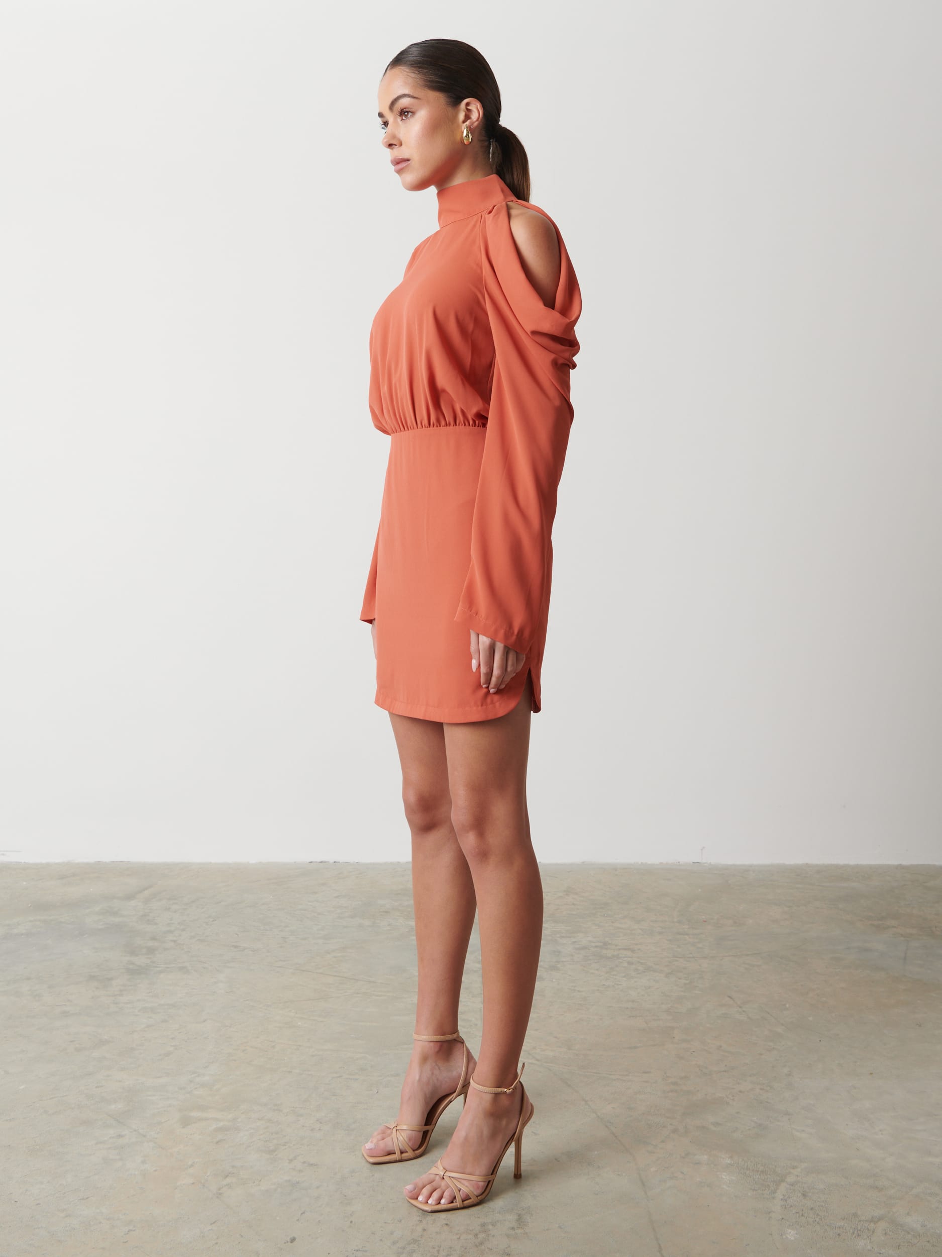 Rosie Cold Shoulder Mini Dress - Terracotta