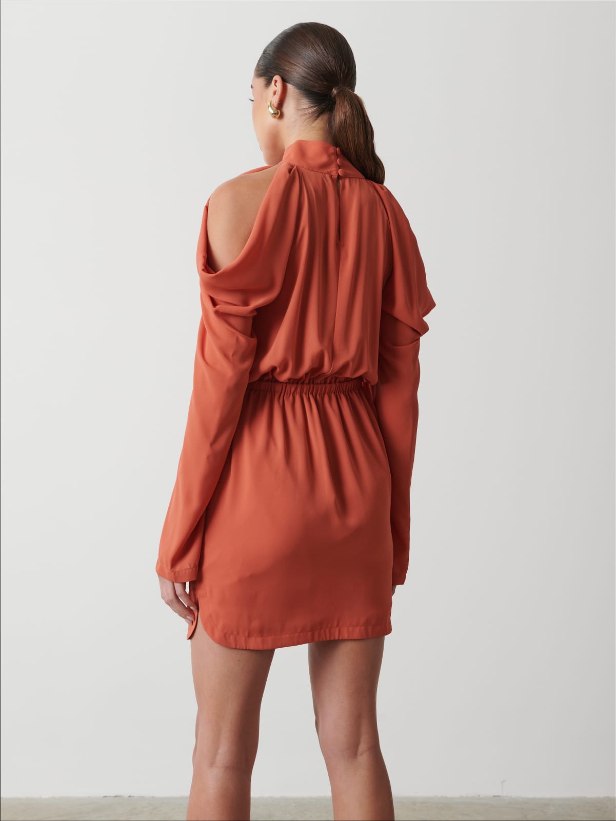 Rosie Cold Shoulder Mini Dress - Terracotta