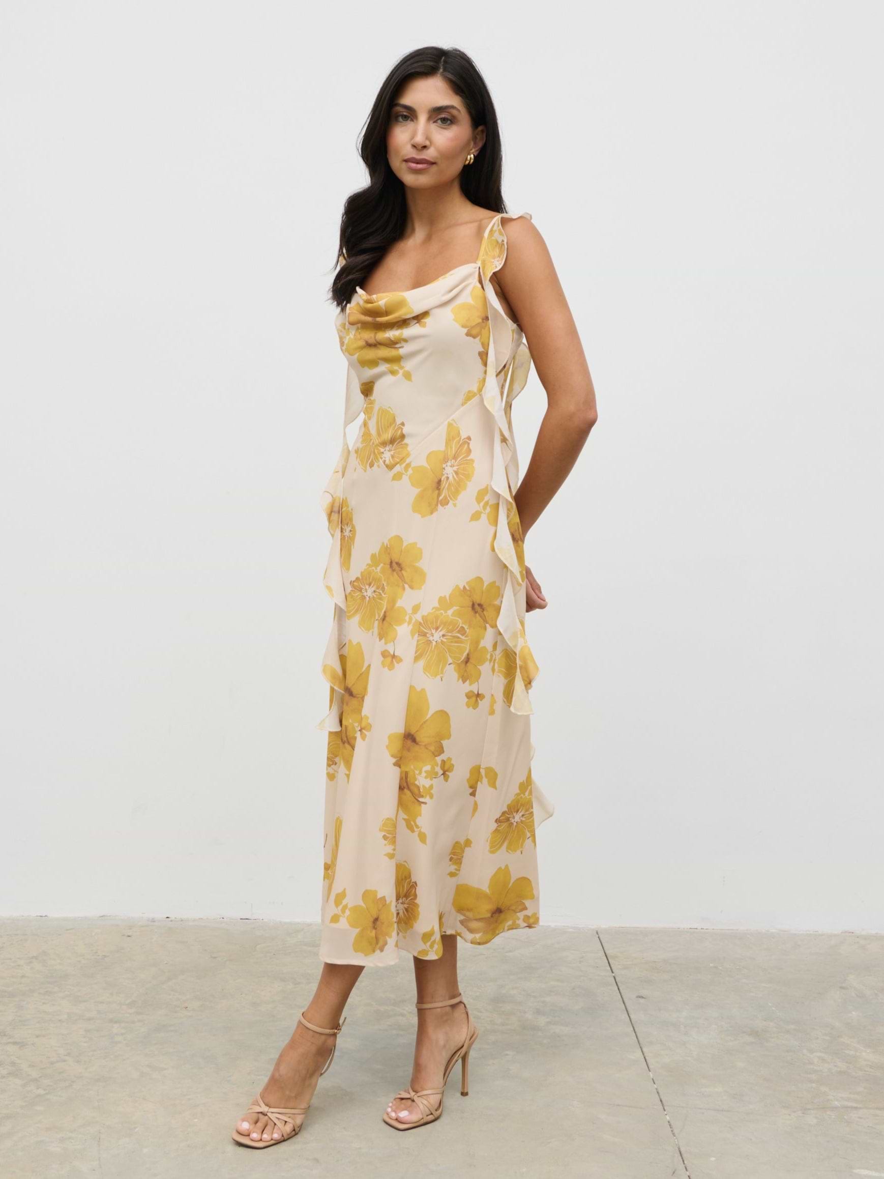 Rya Ruffle Midaxi Dress - Yellow Ochre Floral