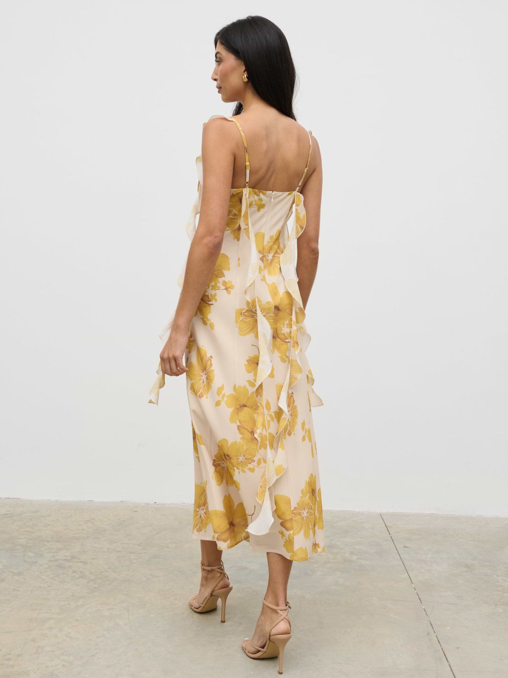 Rya Ruffle Midaxi Dress - Yellow Ochre Floral