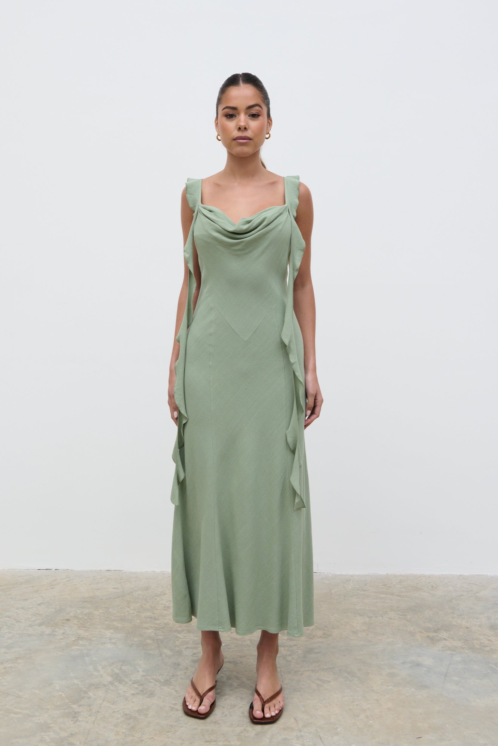 Rya Ruffle Midaxi Dress - Green