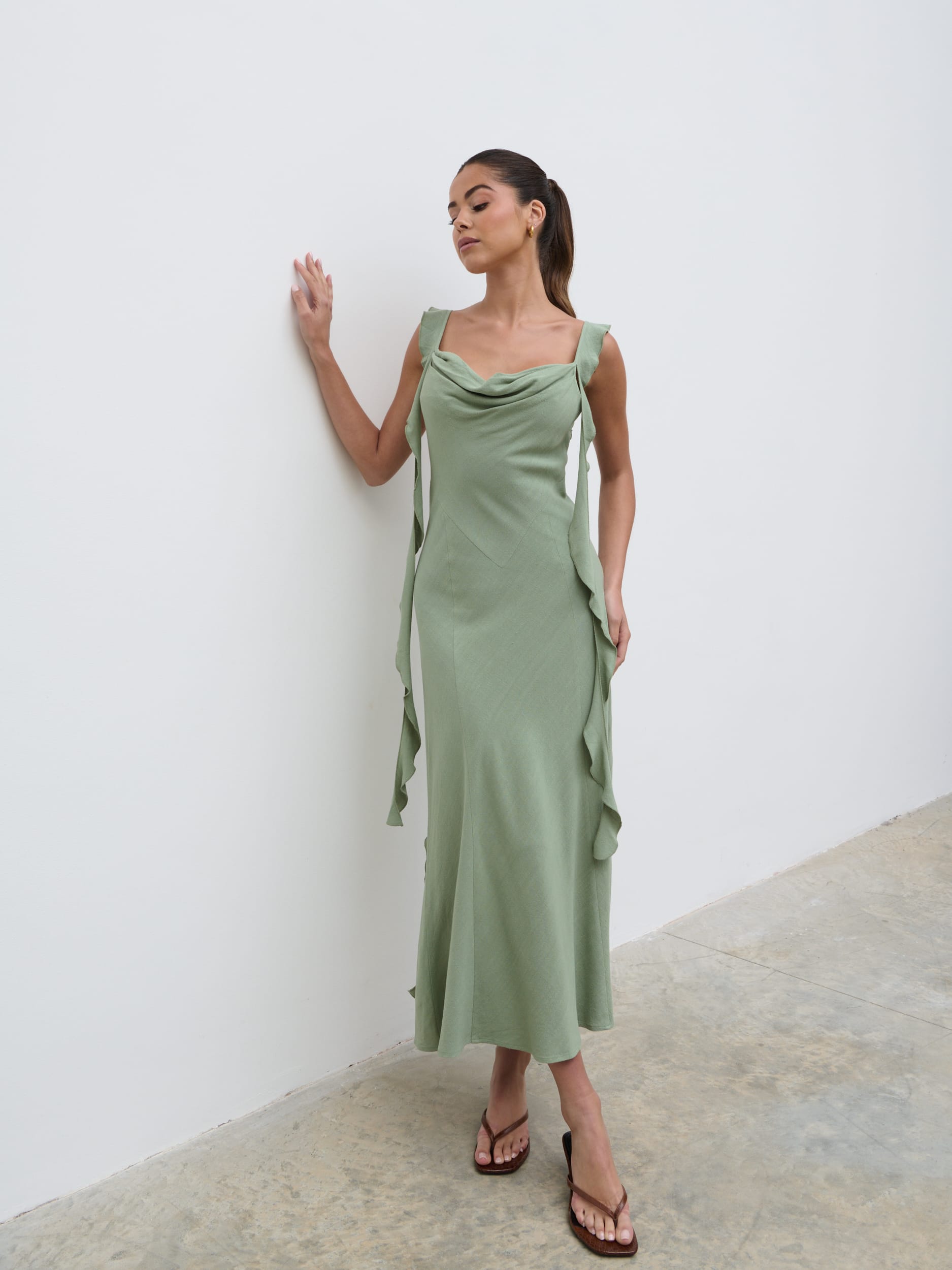 Rya Ruffle Midaxi Dress - Green