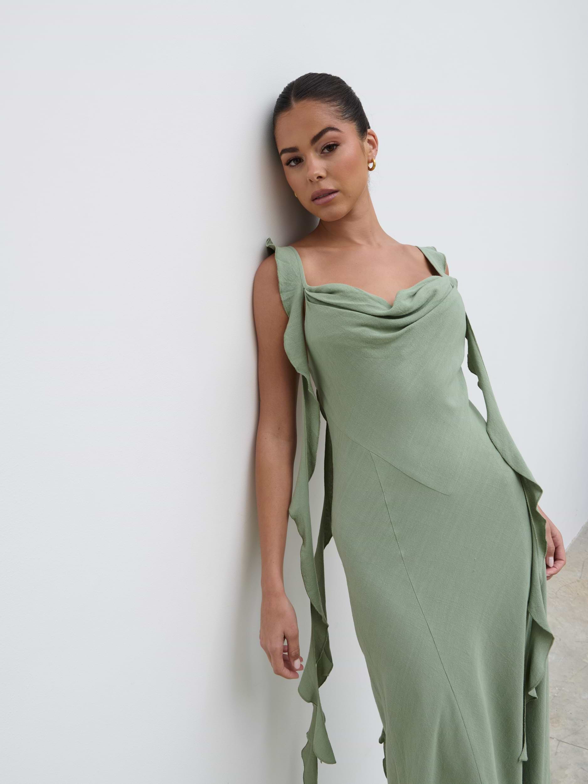 Rya Ruffle Midaxi Dress - Green