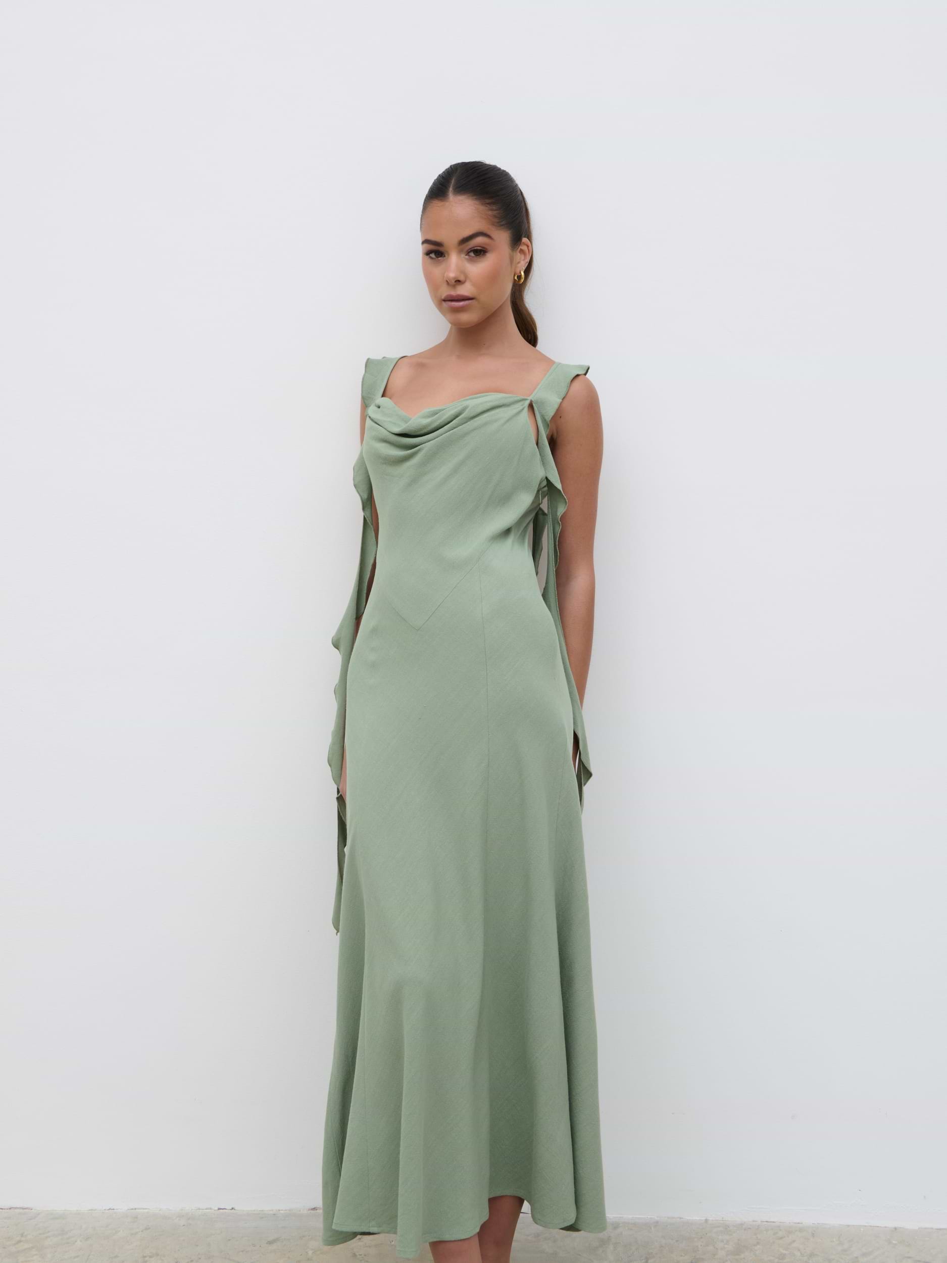 Rya Ruffle Midaxi Dress - Green