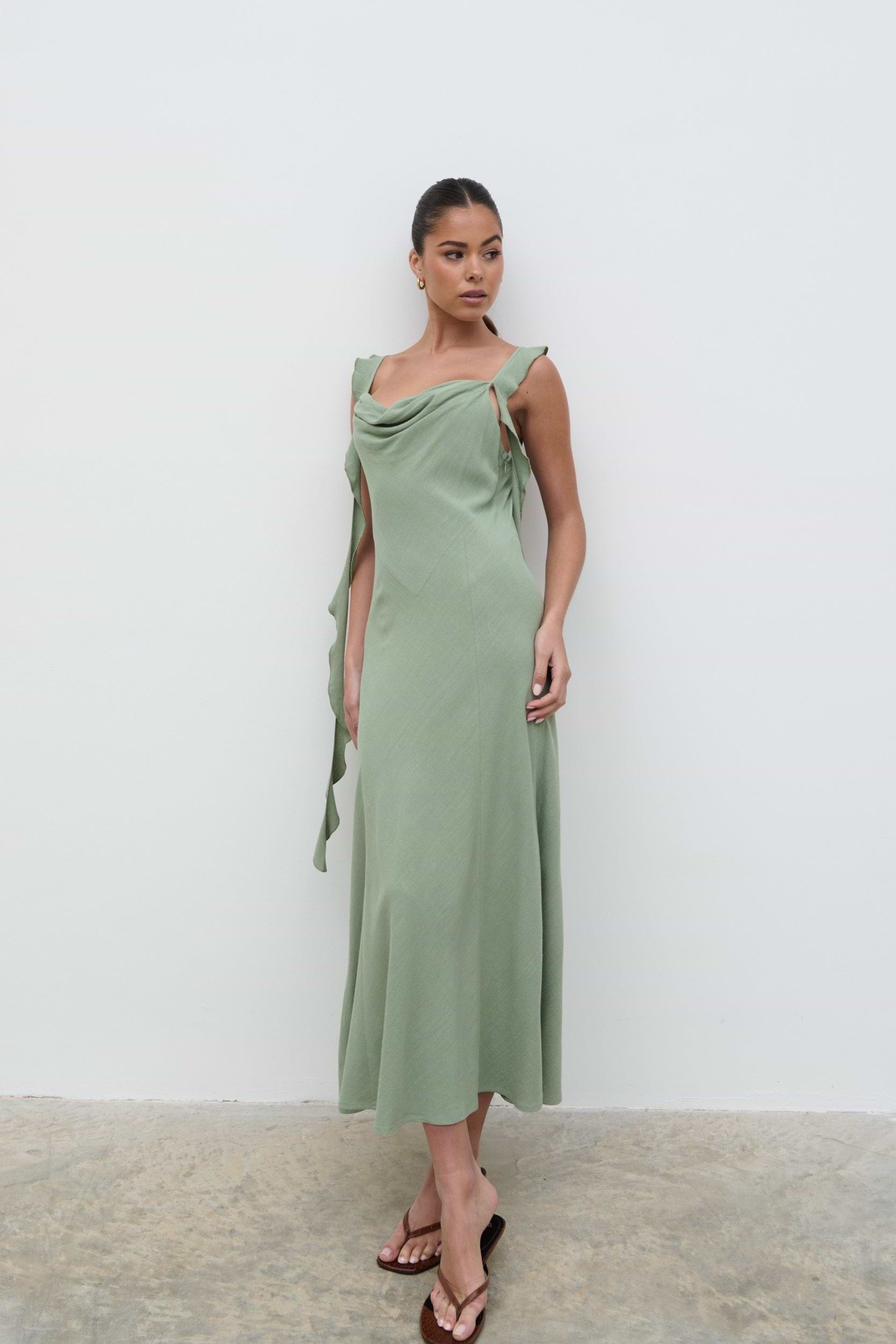 Rya Ruffle Midaxi Dress - Green