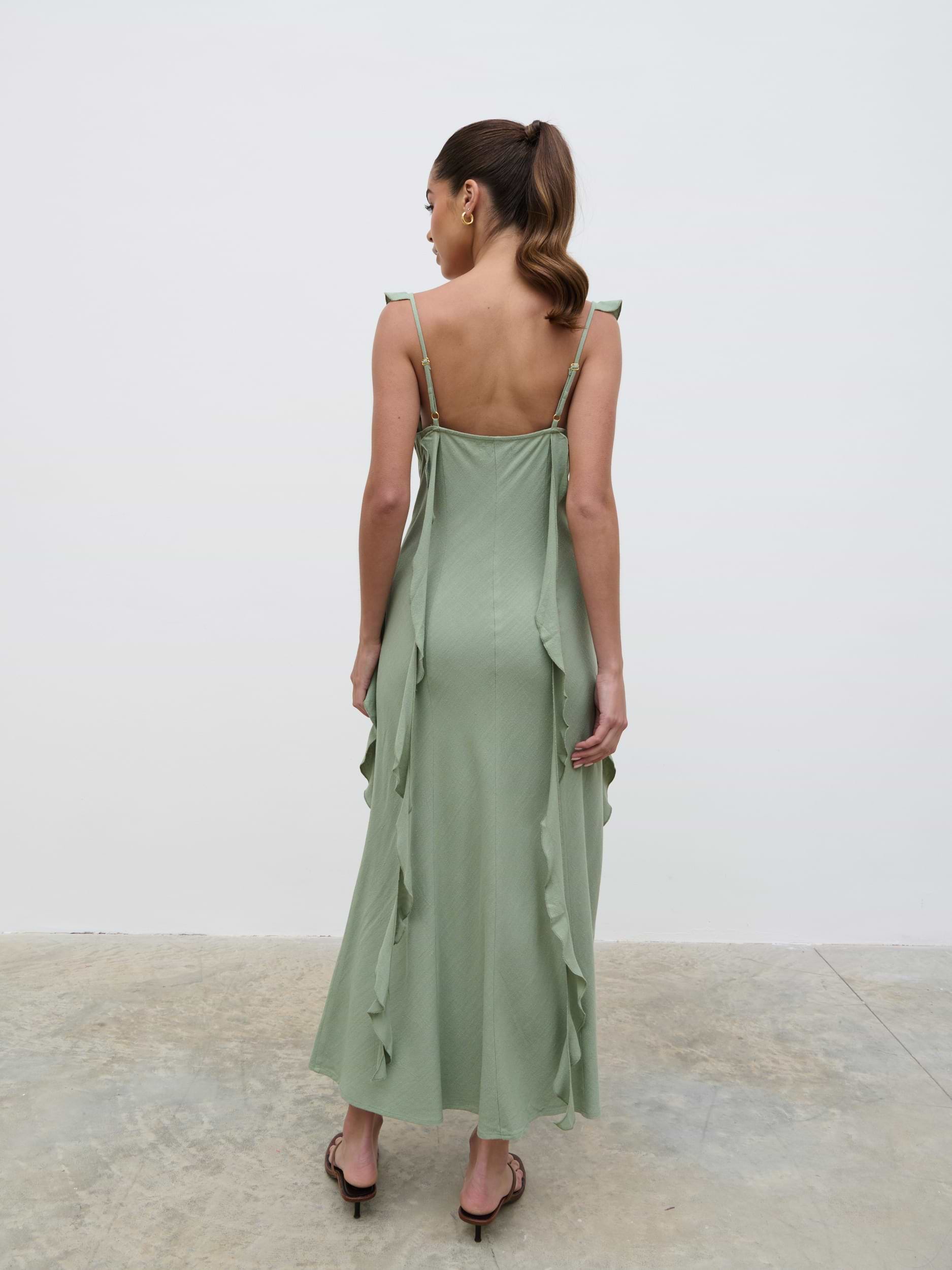 Rya Ruffle Midaxi Dress - Green