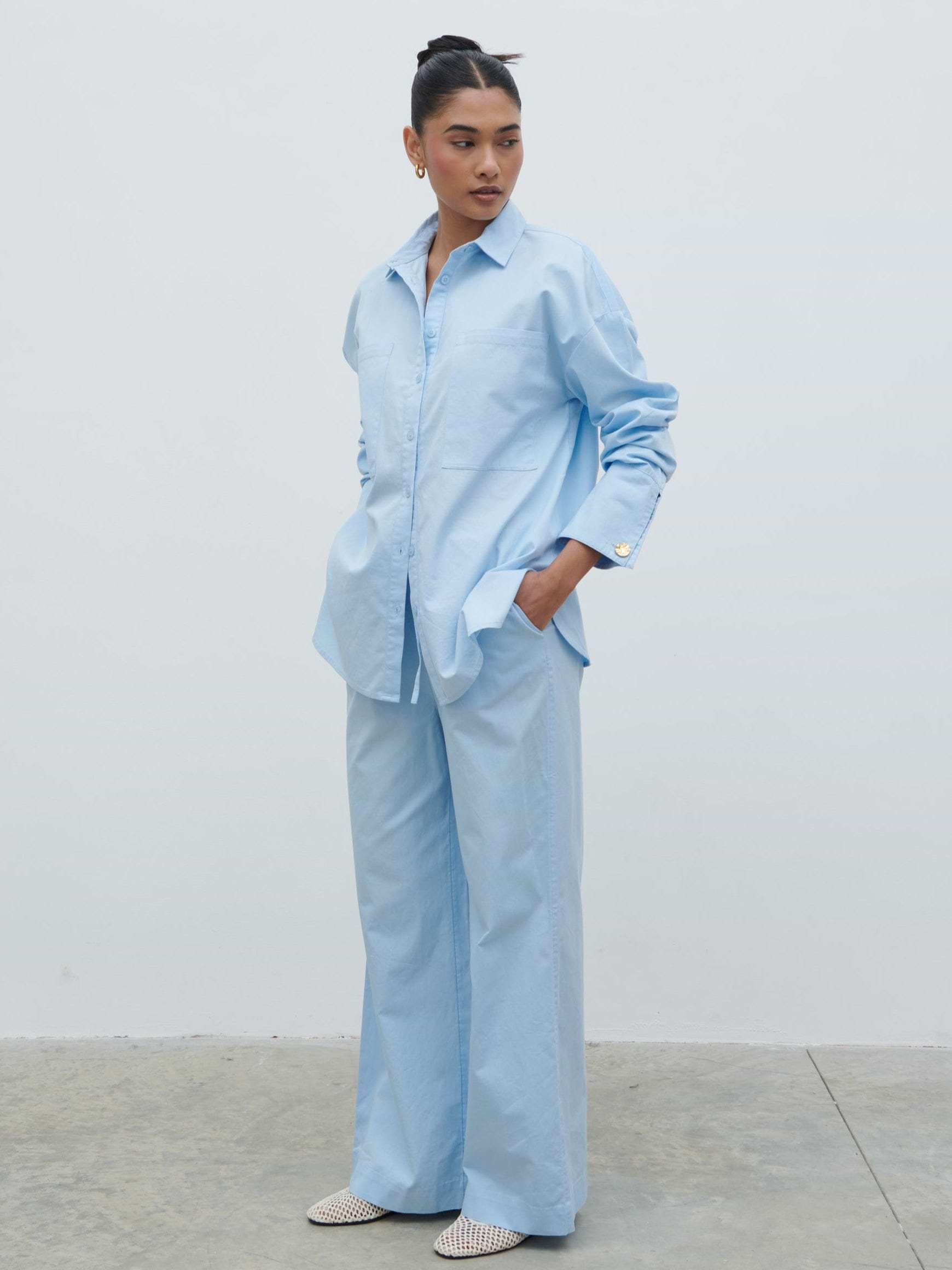 Ryleigh Cotton Poplin Shirt - Light Blue
