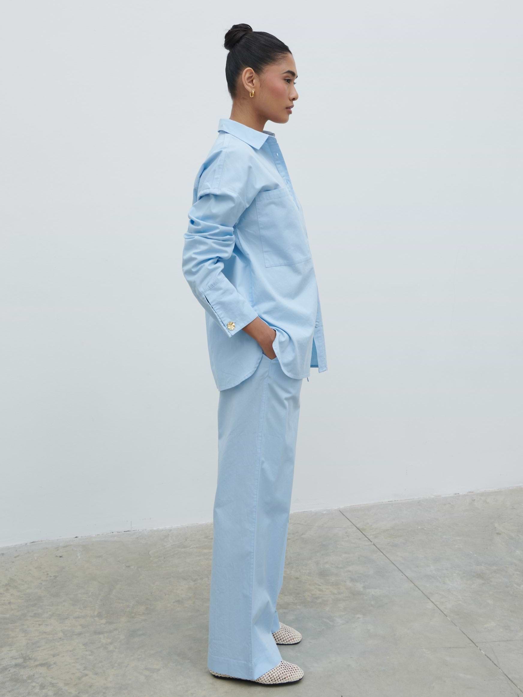 Ryleigh Cotton Poplin Shirt - Light Blue
