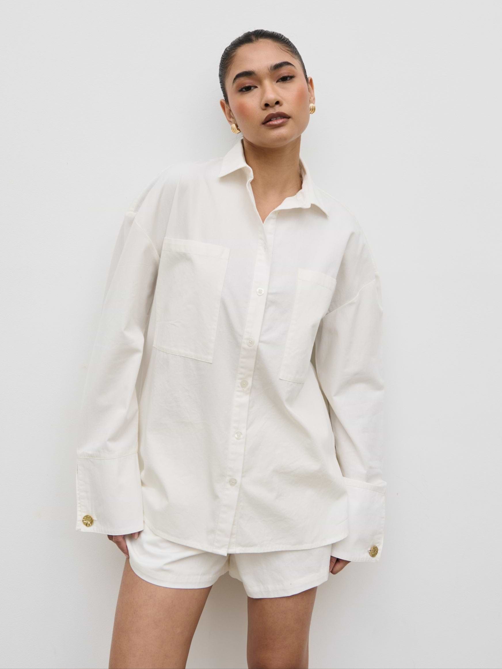 Ryleigh Cotton Poplin Shirt - White