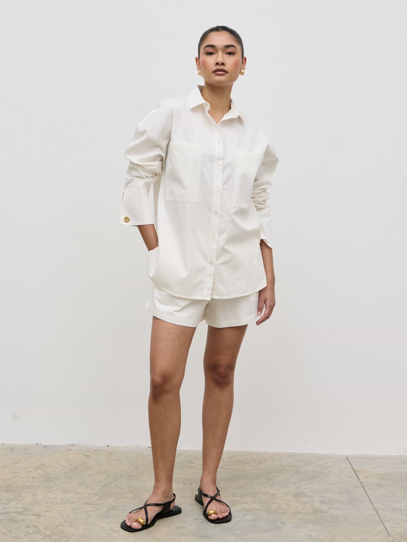 Ryleigh Cotton Poplin Shirt - White