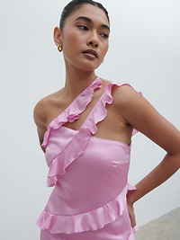 Sabina One Shoulder Ruffle Maxi Dress - Lilac Pink