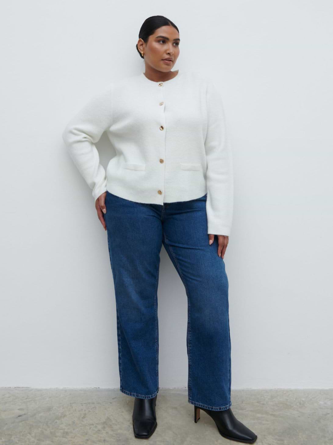 Sabrina Gold Button Knit Cardigan Curve - Cream