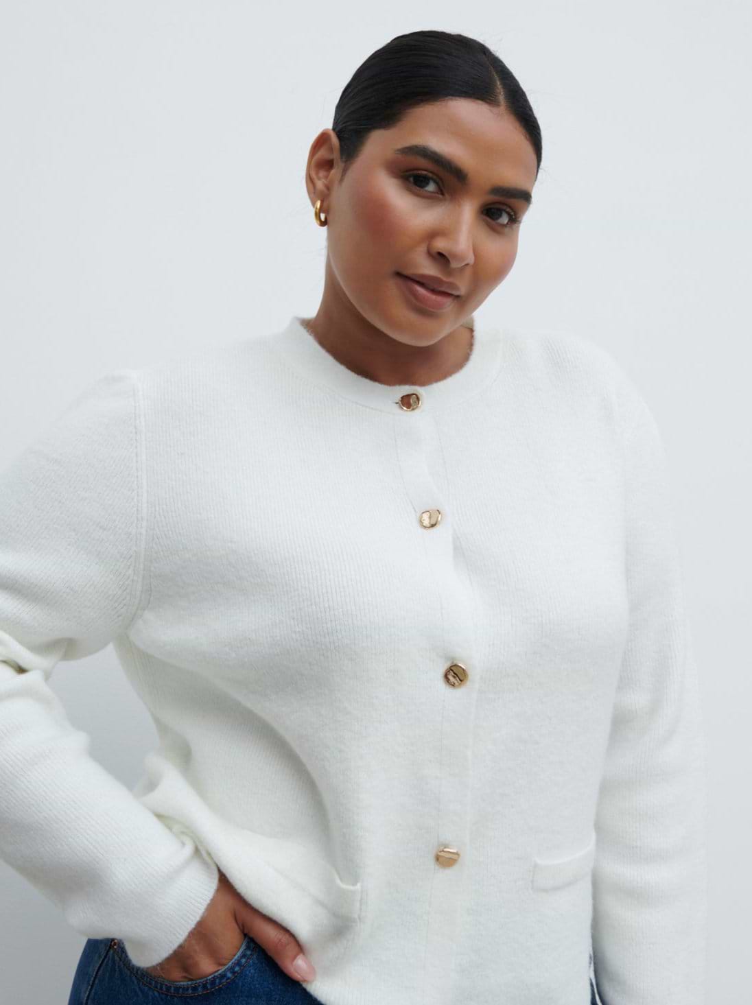 Sabrina Gold Button Knit Cardigan Curve - Cream