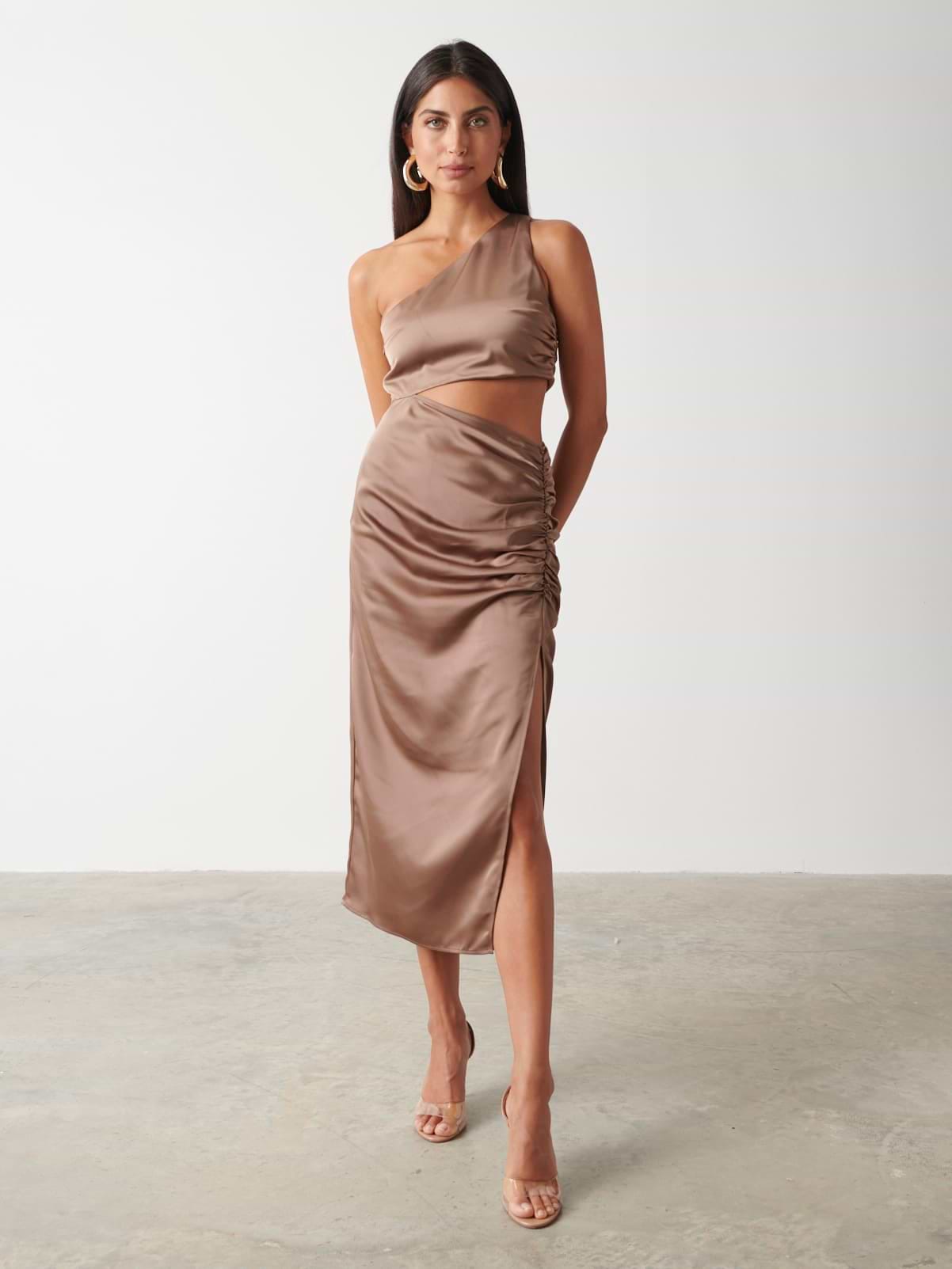 Sachi Cut Out Ruched Midaxi Dress - Mocha
