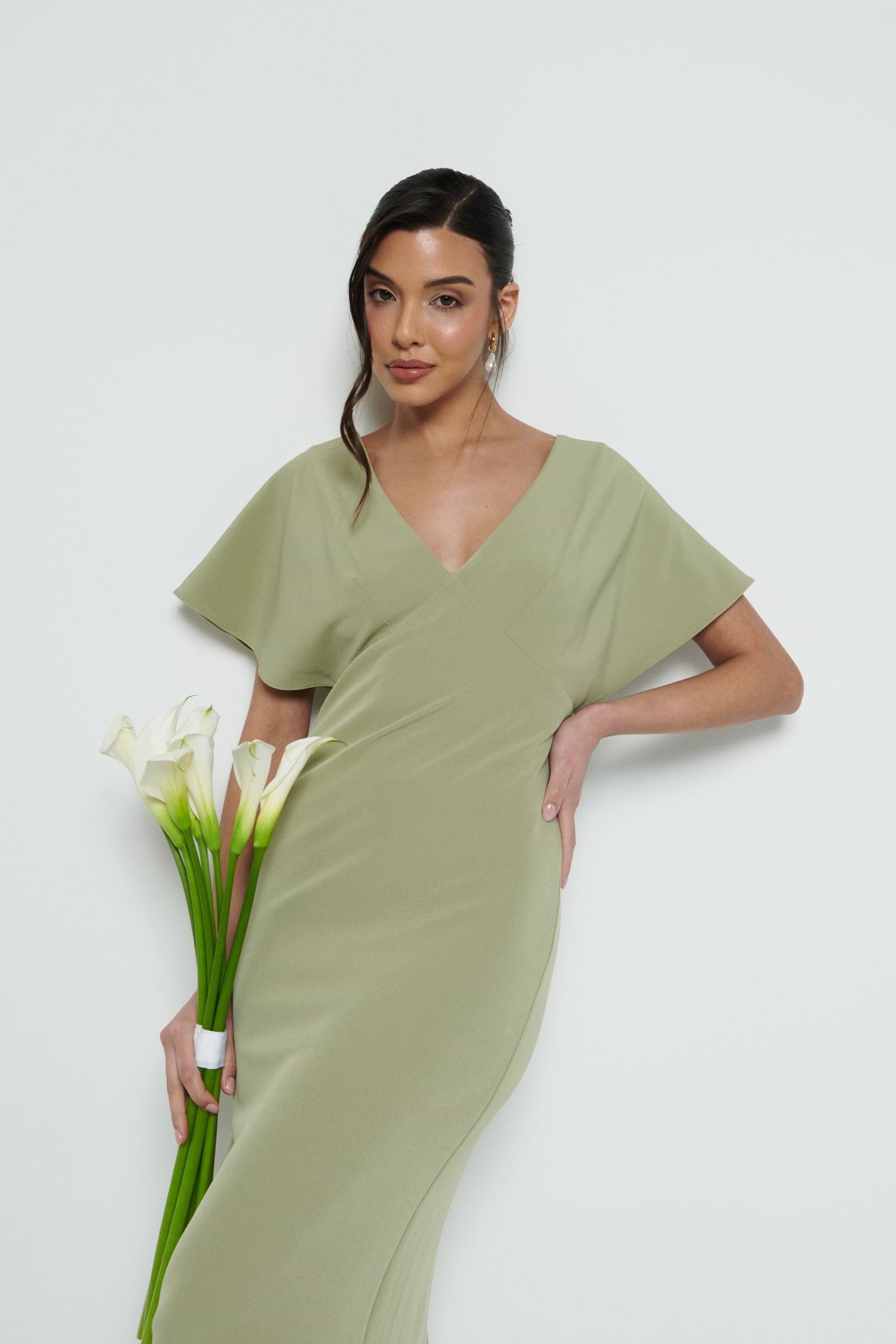 Sadie Crepe Maxi Bridesmaid Dress - Olive