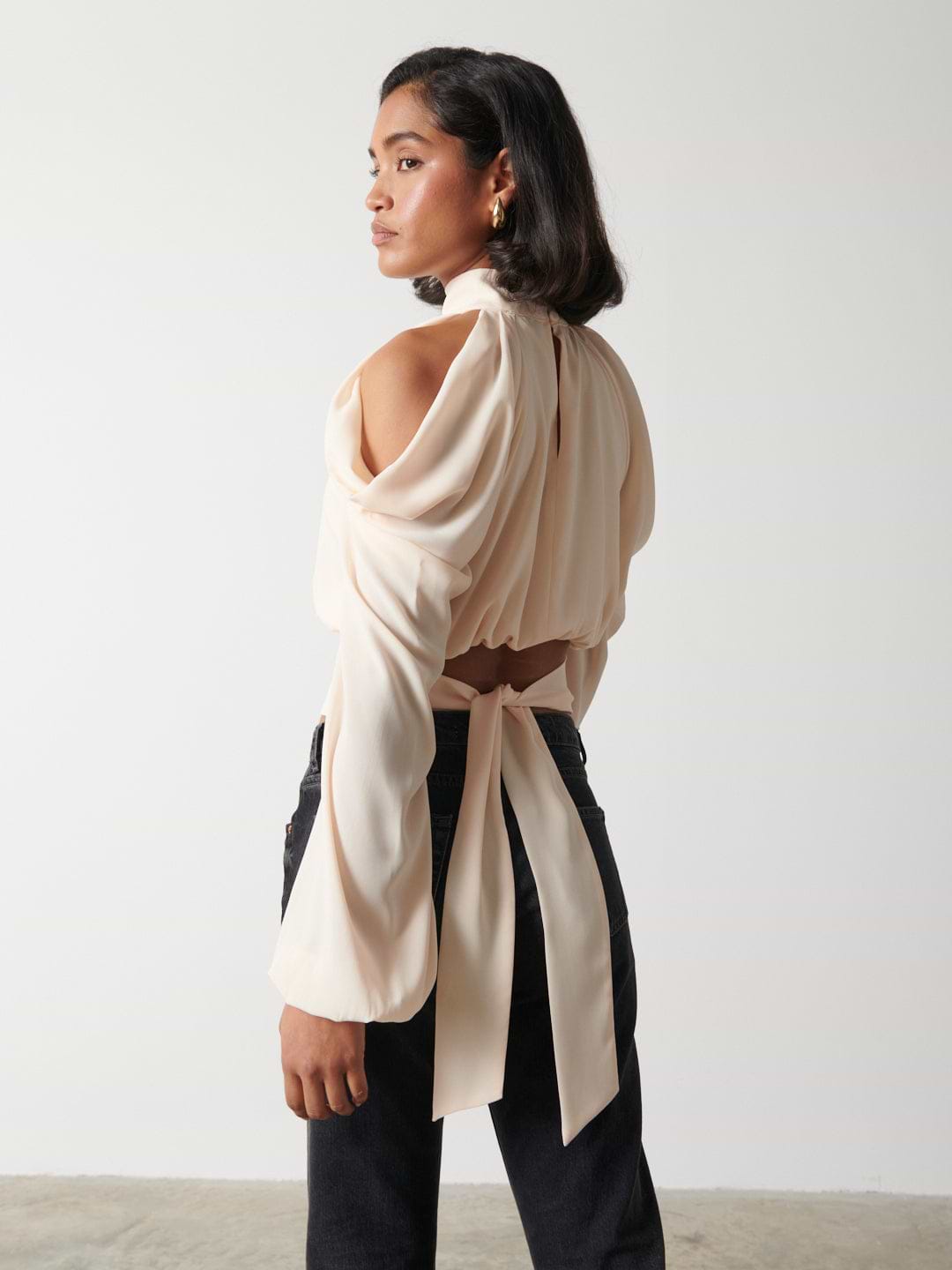 Selena Cold Shoulder Top - Pearl Ivory