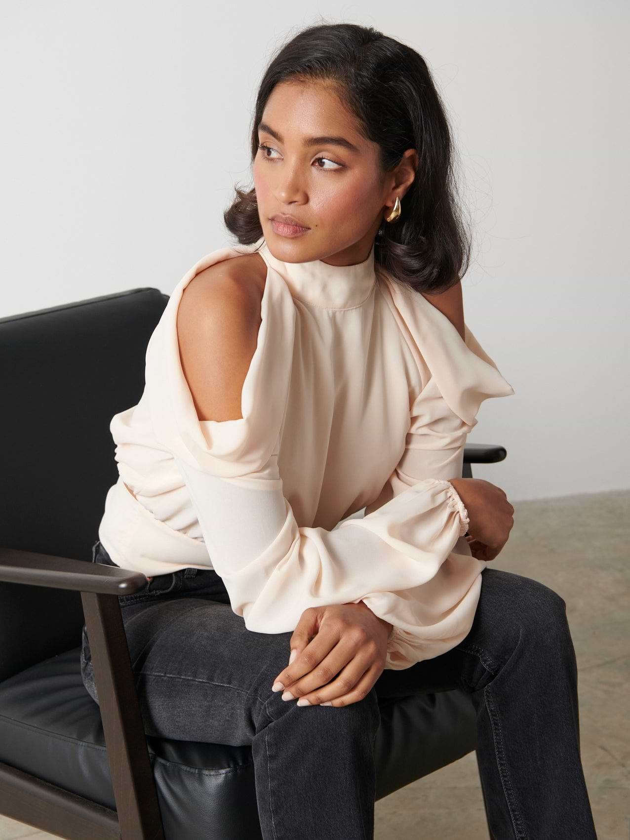 Selena Cold Shoulder Top - Pearl Ivory