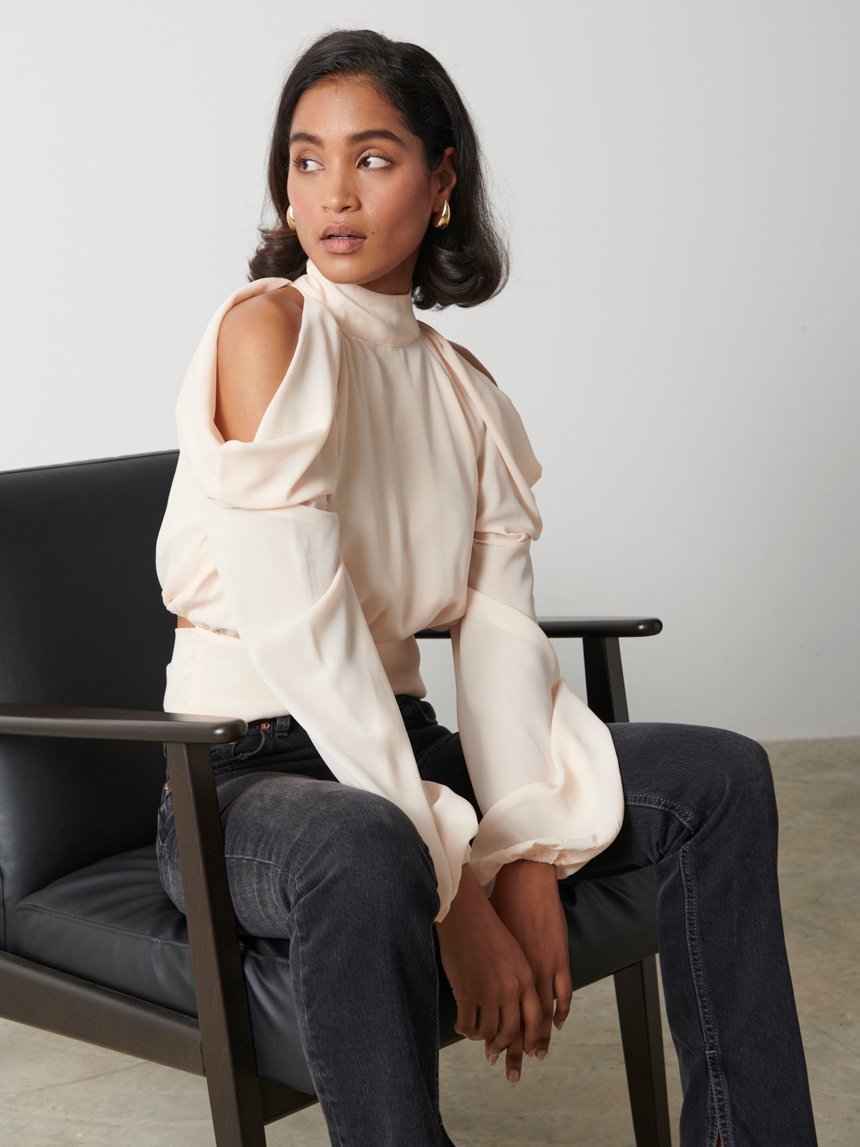 Selena Cold Shoulder Top - Pearl Ivory