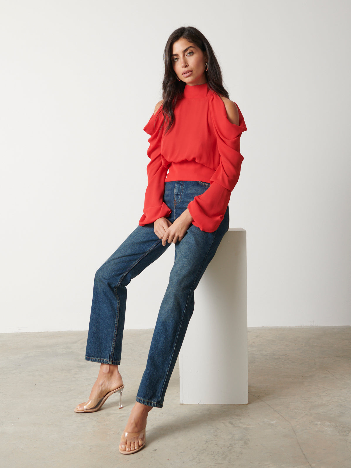 Selena Cold Shoulder Top - Scarlet Red