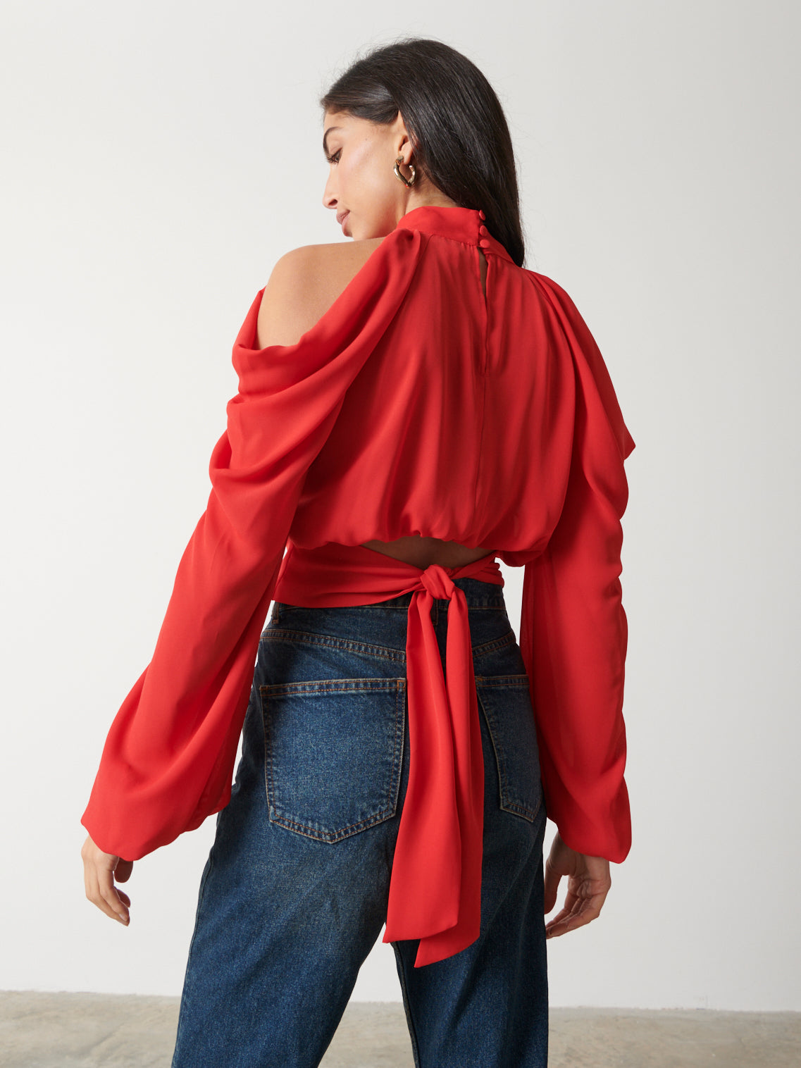 Selena Cold Shoulder Top - Scarlet Red