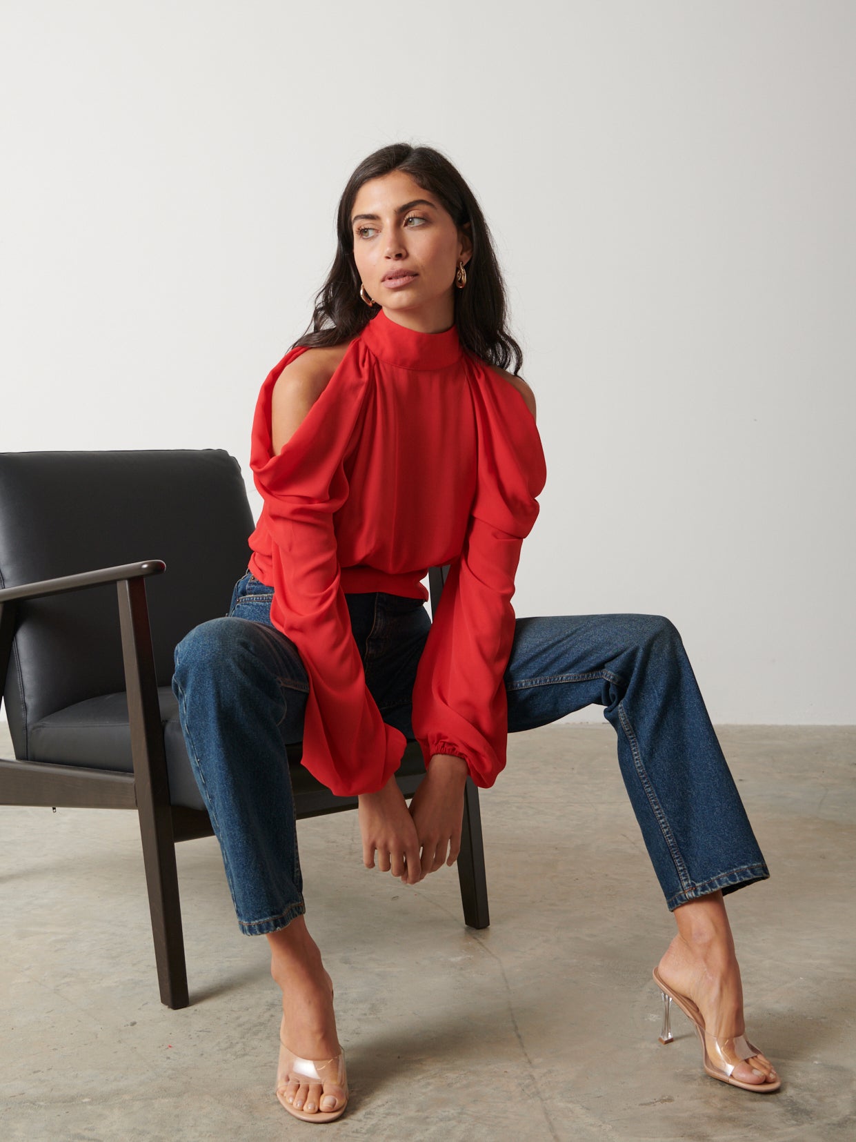 Selena Cold Shoulder Top - Scarlet Red