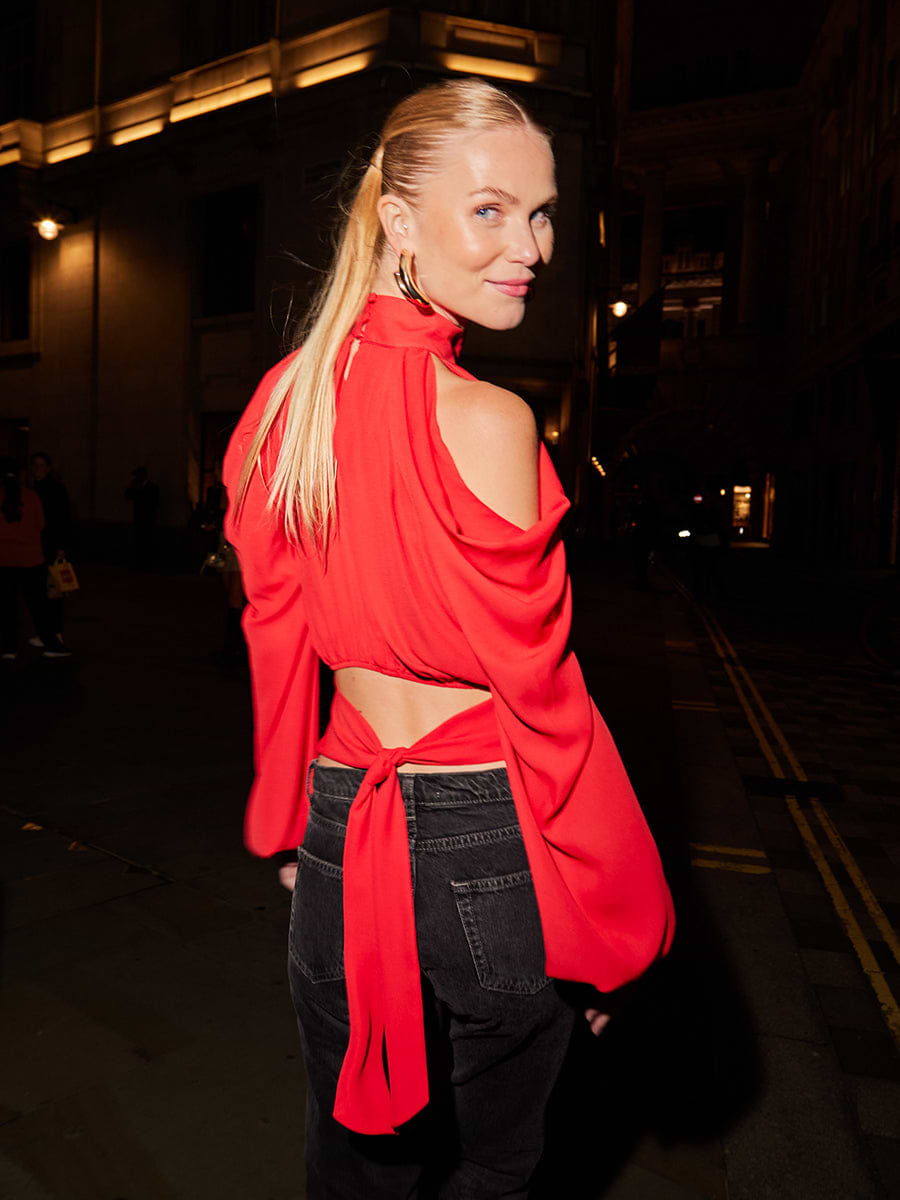 Selena Cold Shoulder Top - Scarlet Red