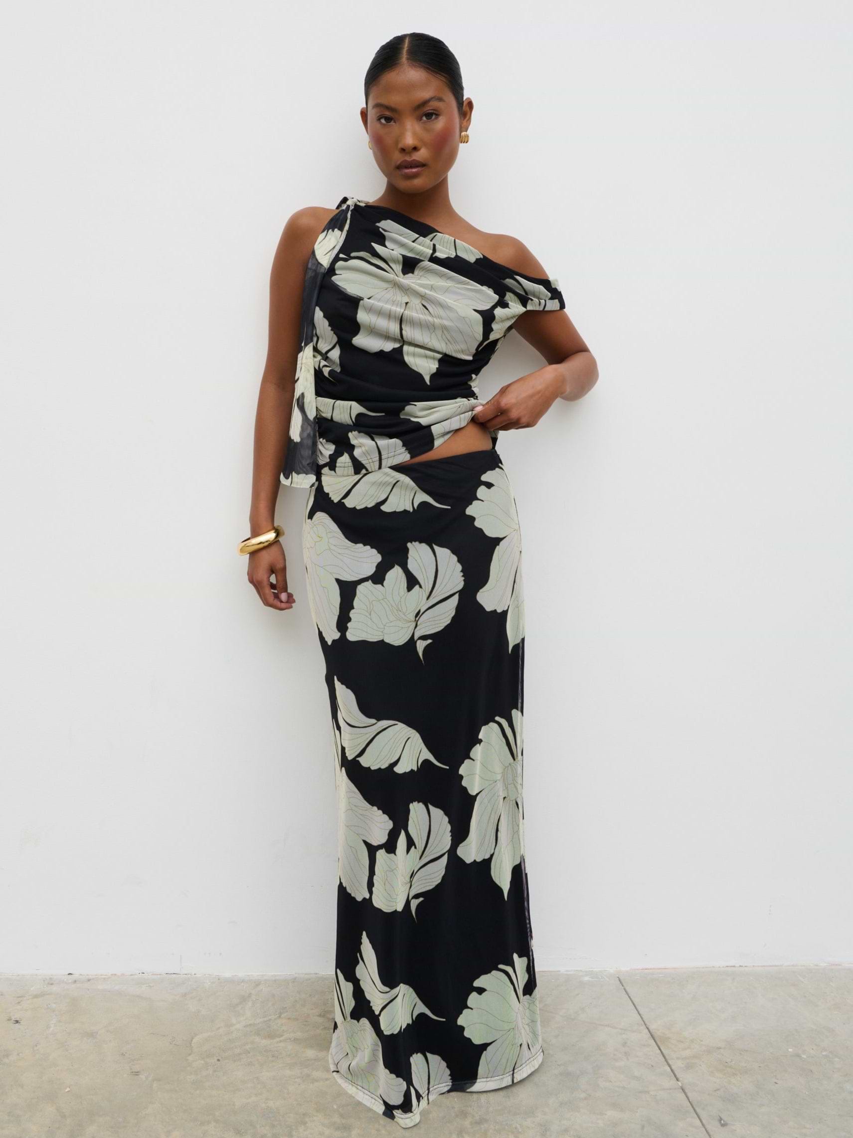 Shea Jersey Maxi Skirt - Monochrome Floral