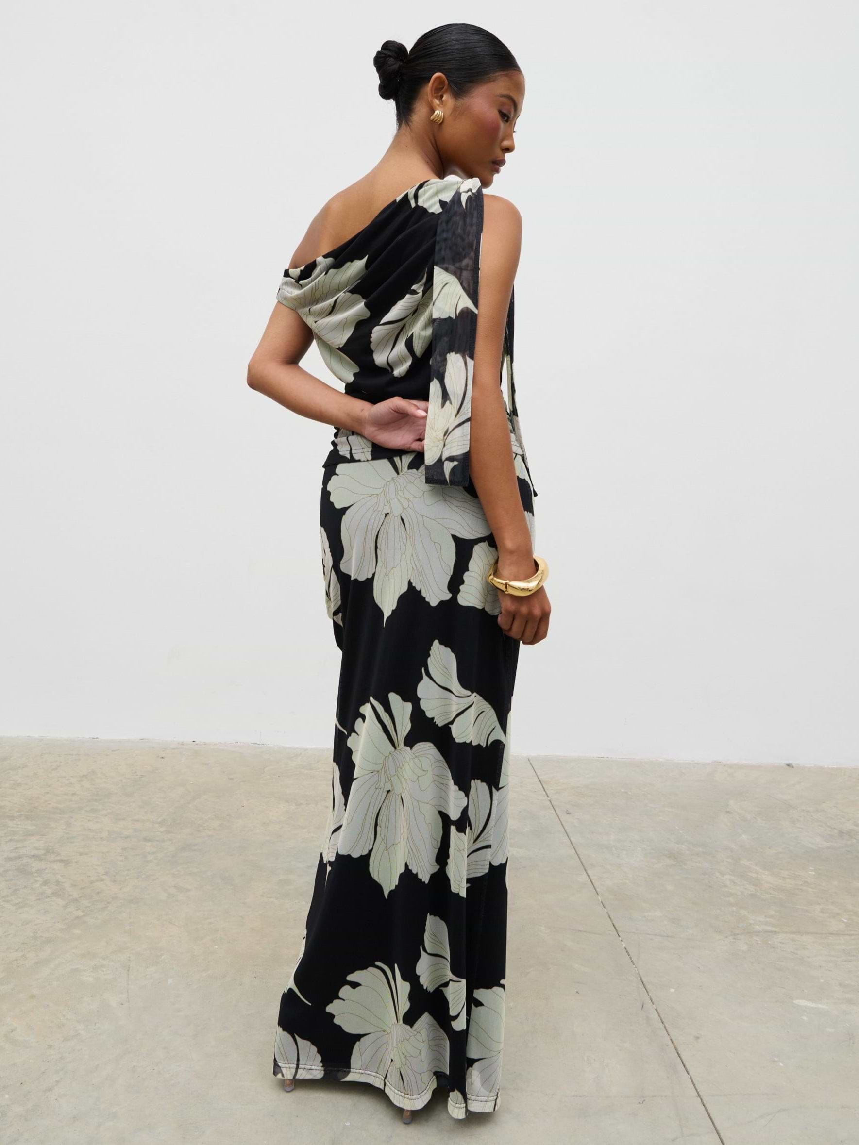 Shea Off Shoulder Jersey Tie Top - Monochrome Floral