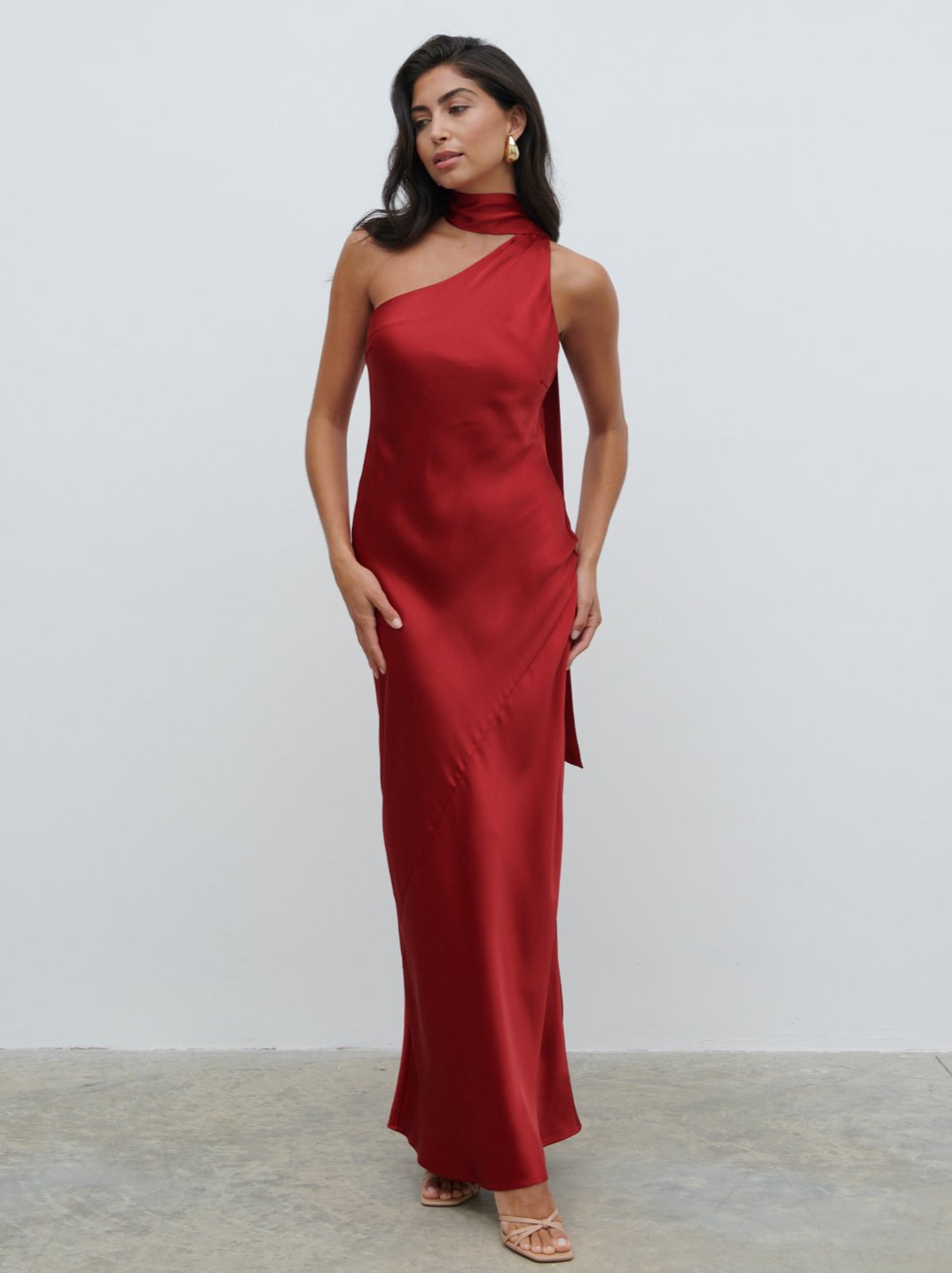 Sheree One Shoulder Sash Maxi Dress - Red