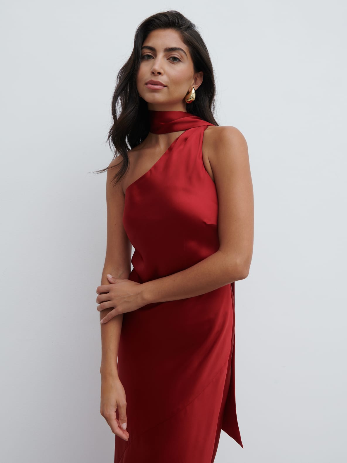 Sheree One Shoulder Sash Maxi Dress - Red