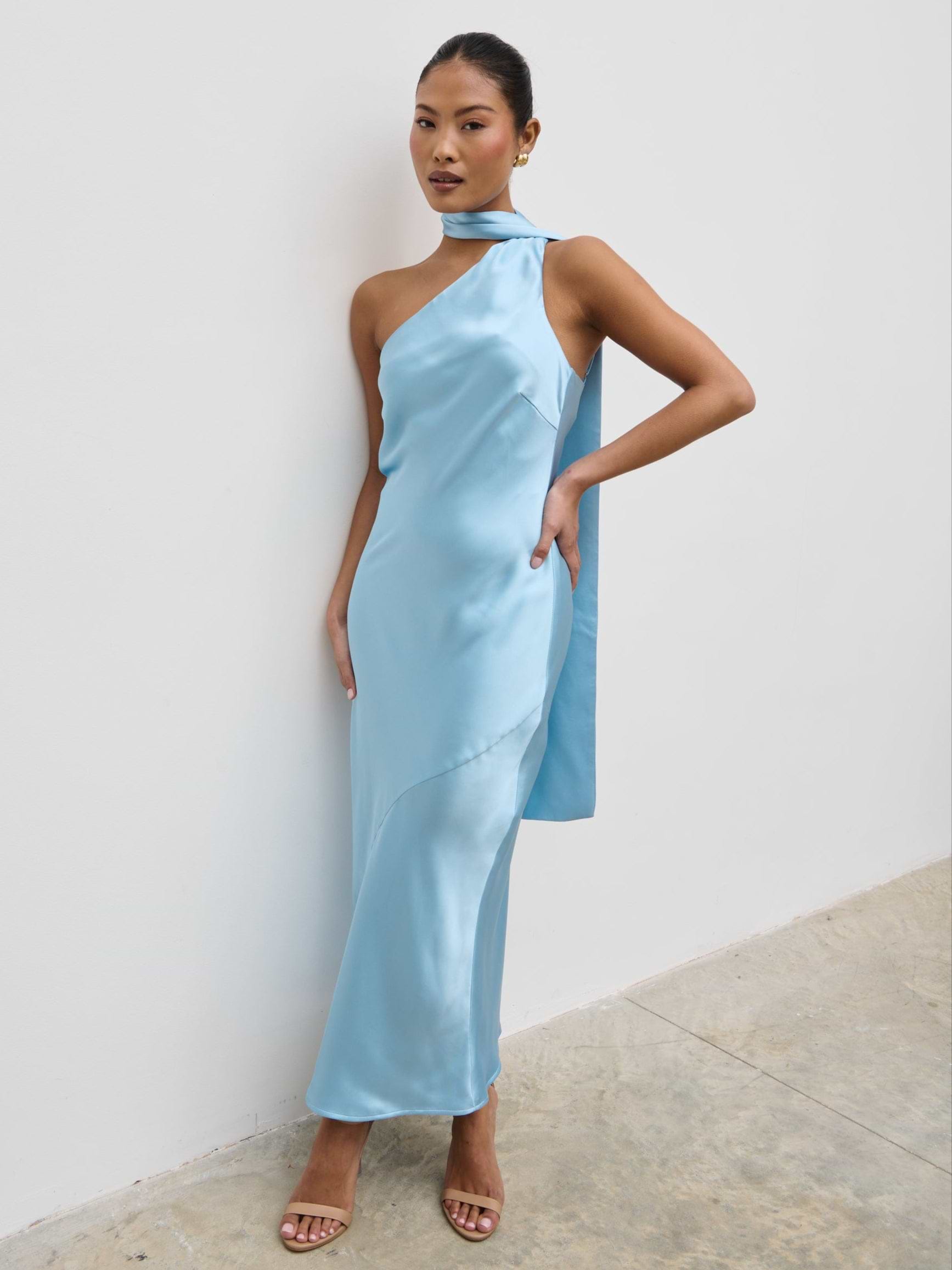 Sheree One Shoulder Scarf Midaxi Dress - Sky Blue