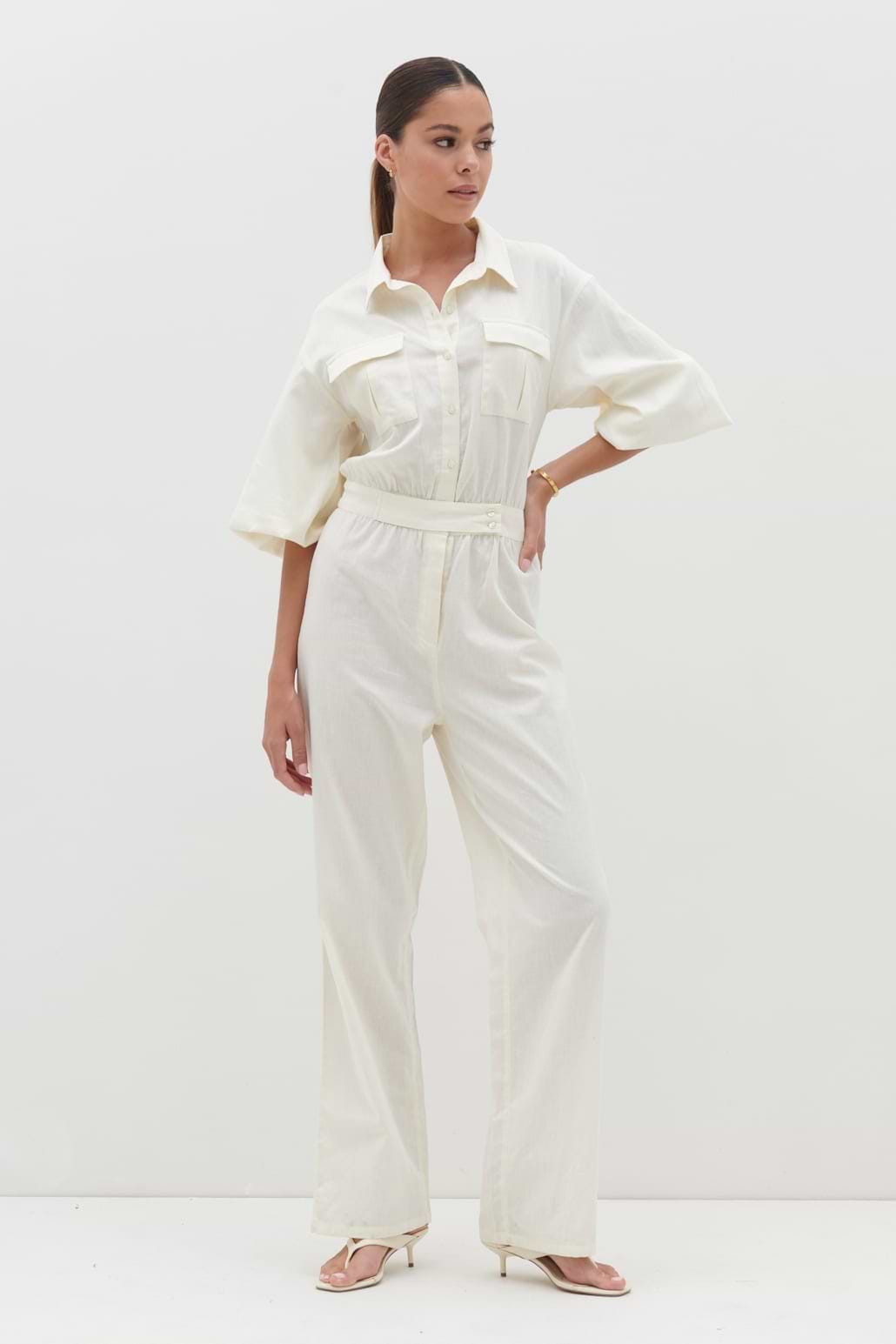 Shona Collared Jumpsuit - Stone
