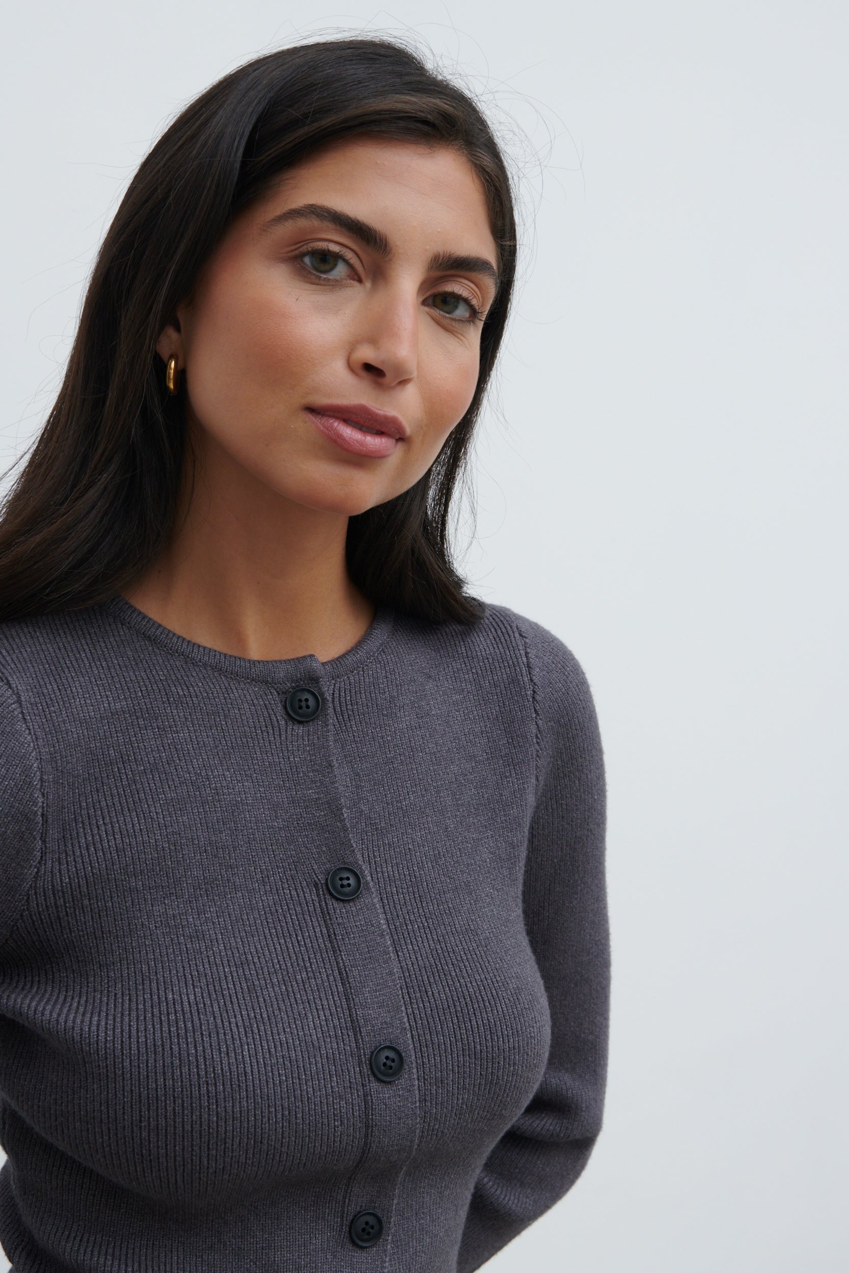 Shyla Fitted Knit Cardigan - Charcoal