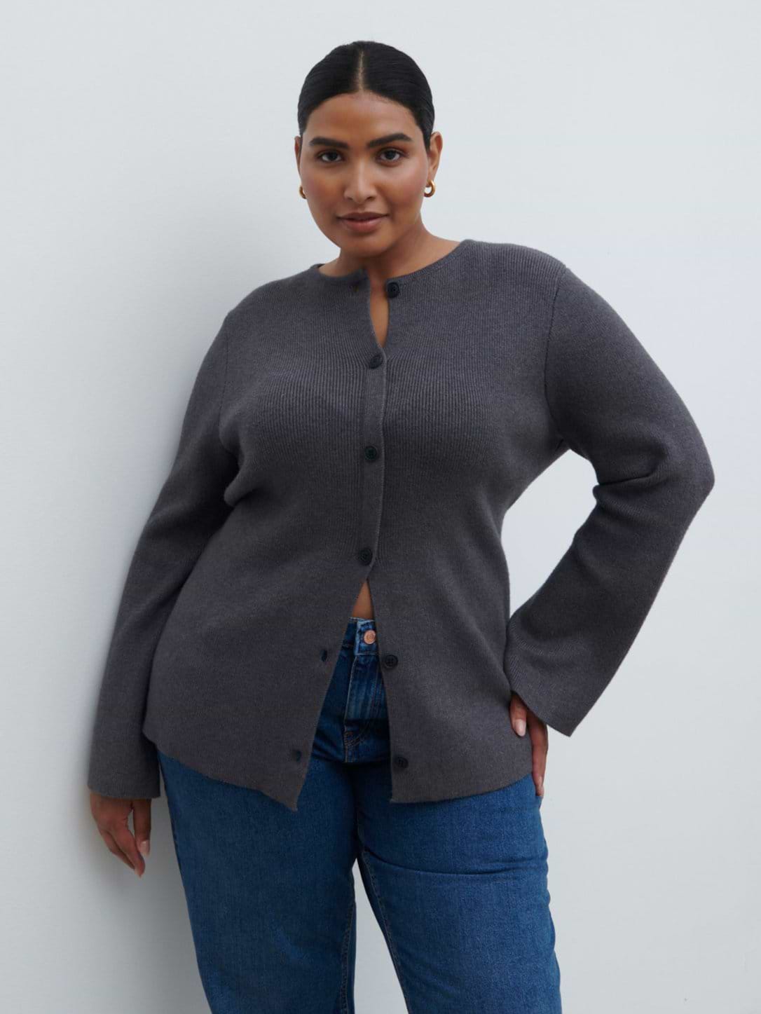Shyla Fitted Knit Cardigan Curve - Charcoal