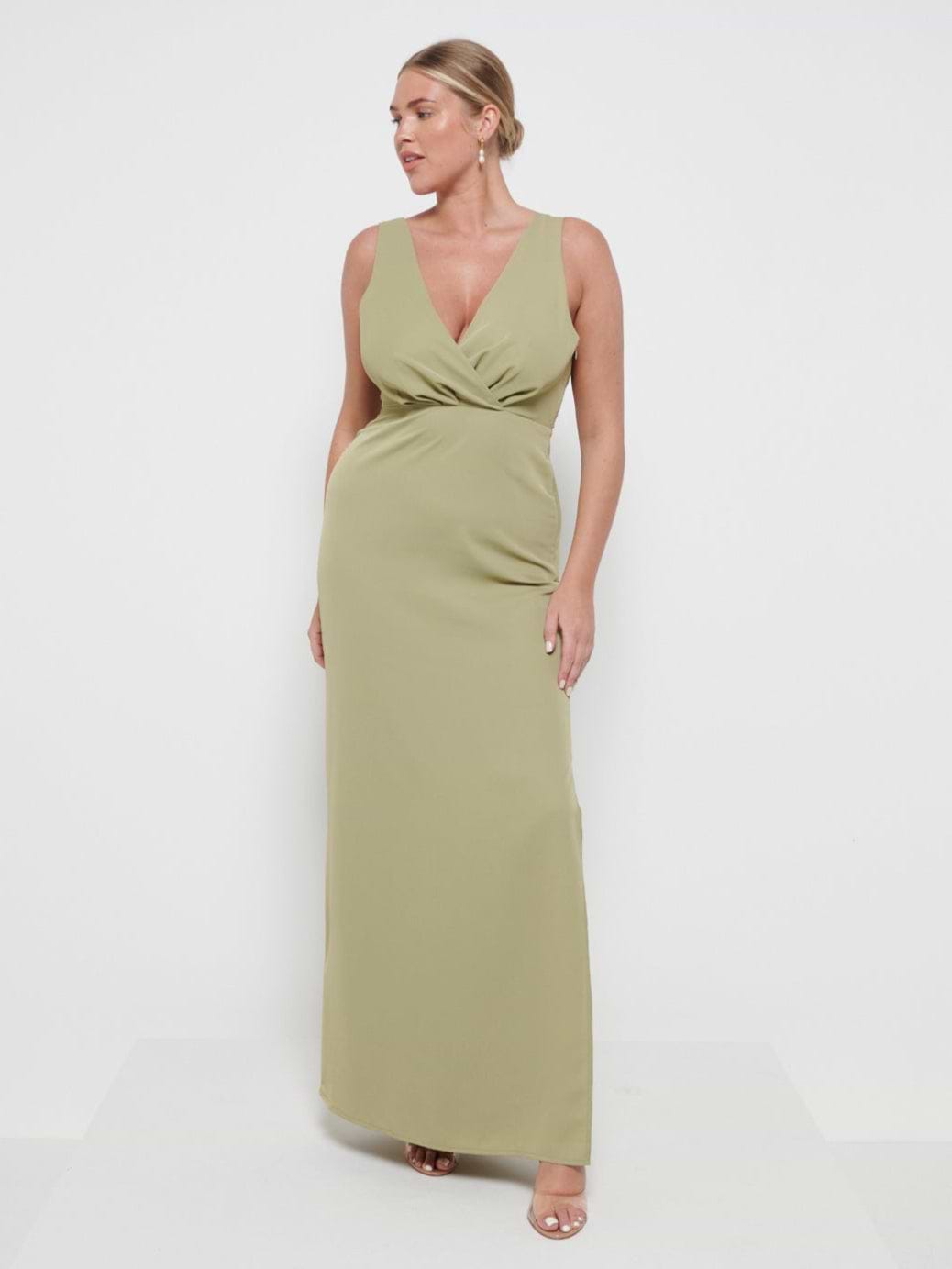Silva Wrap Maxi Bridesmaid Dress - Olive