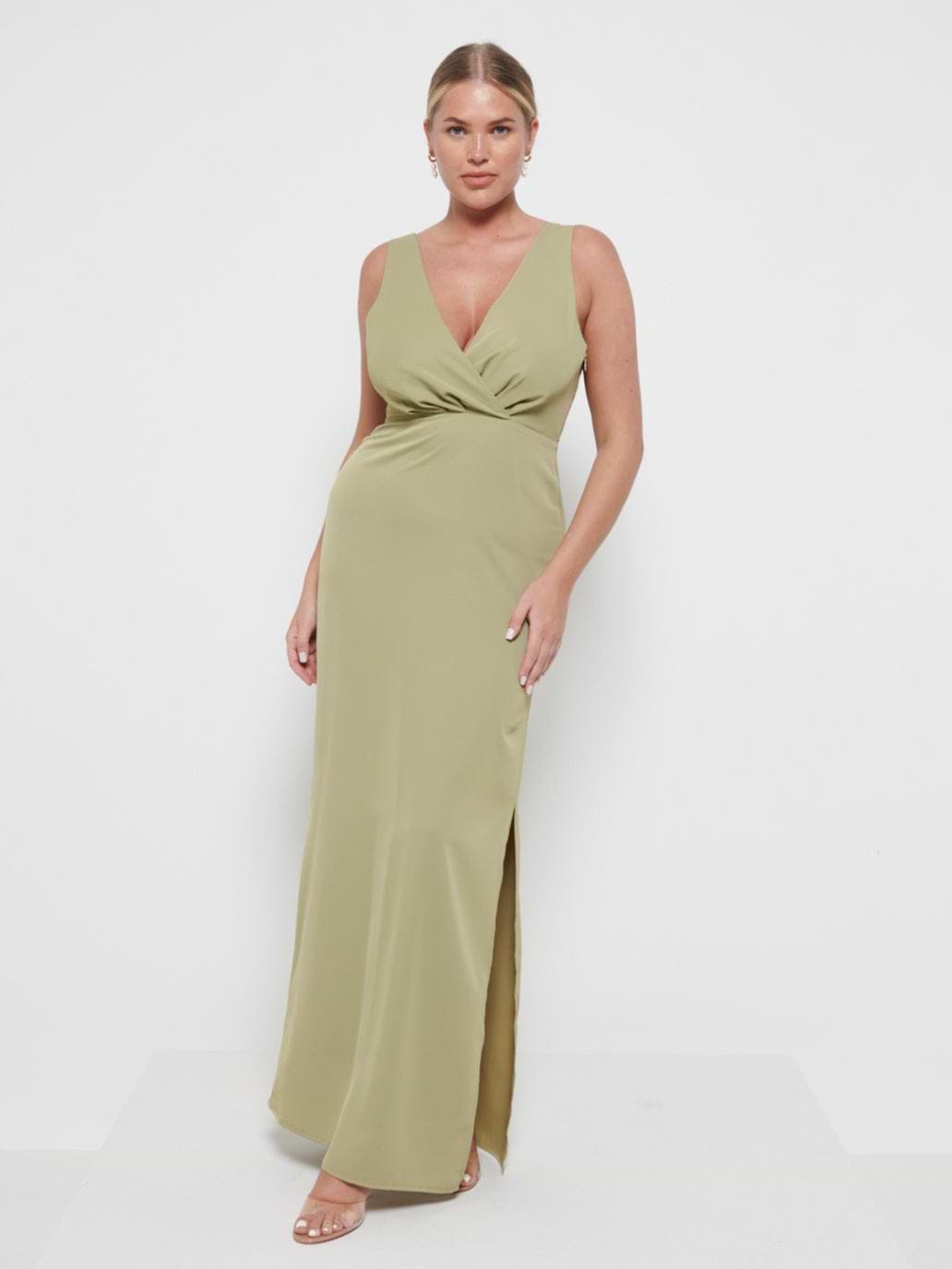 Silva Wrap Maxi Bridesmaid Dress - Olive