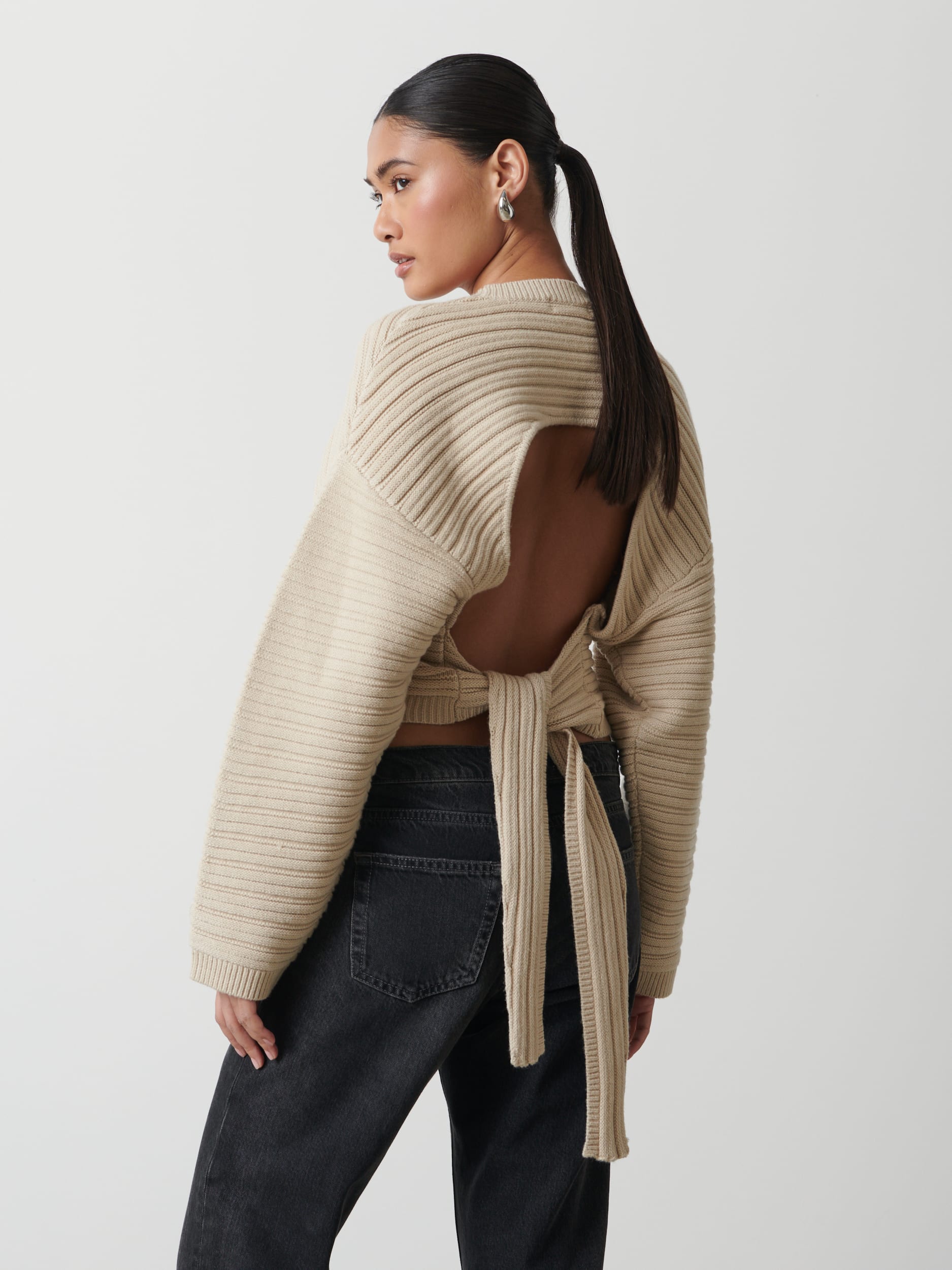 Simone Tie Back Jumper - Stone