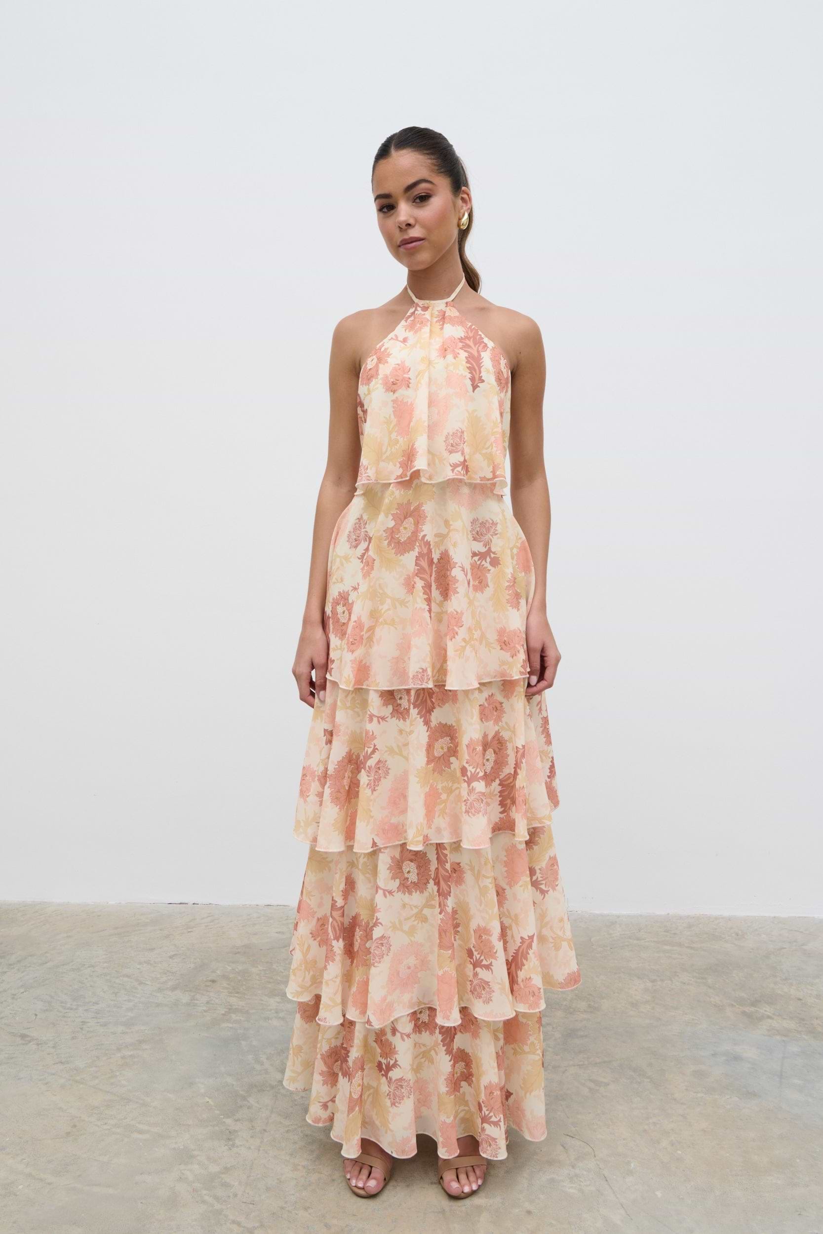 Siobhan Ruffle Maxi Dress - Terracotta Petal