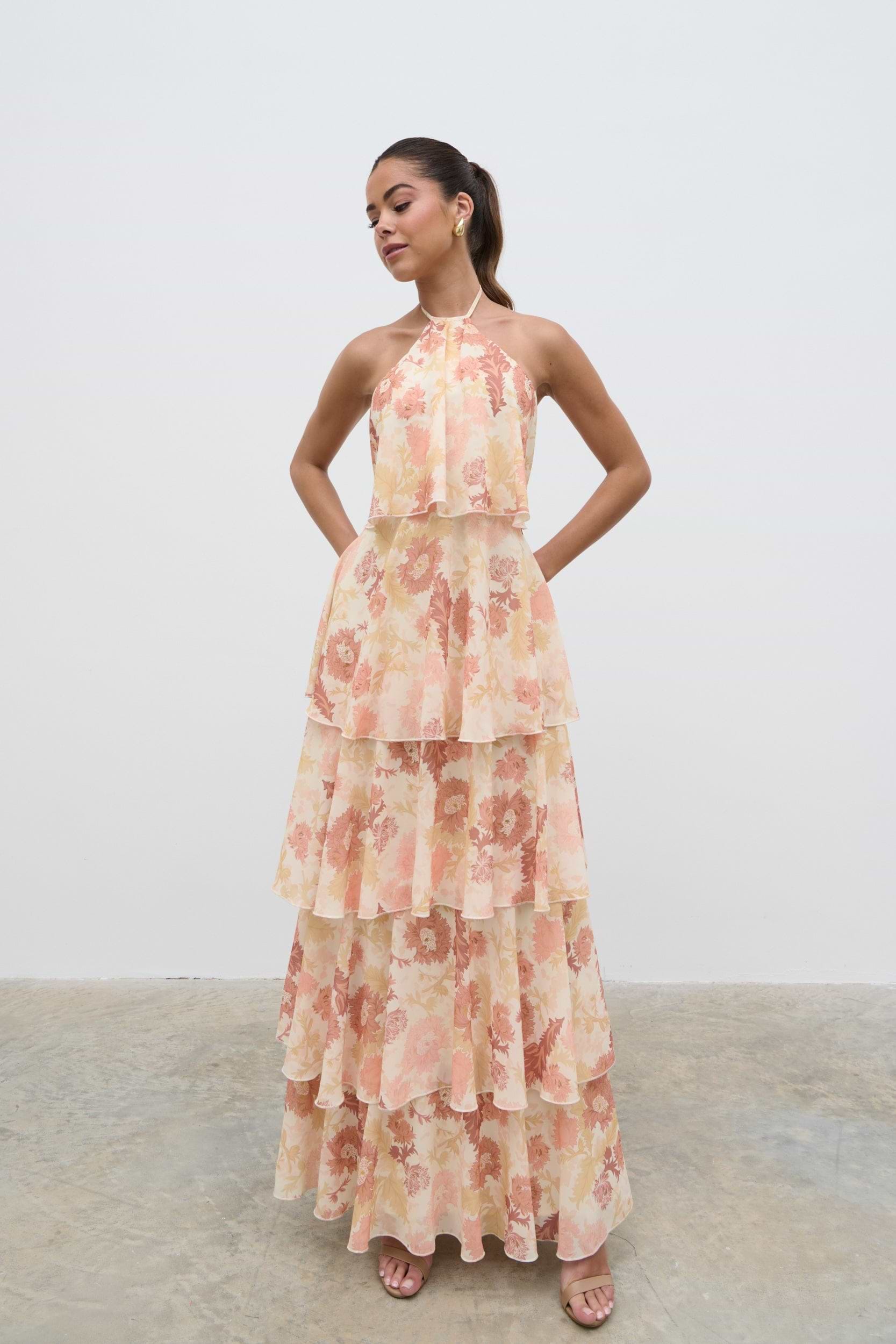 Siobhan Ruffle Maxi Dress - Terracotta Petal