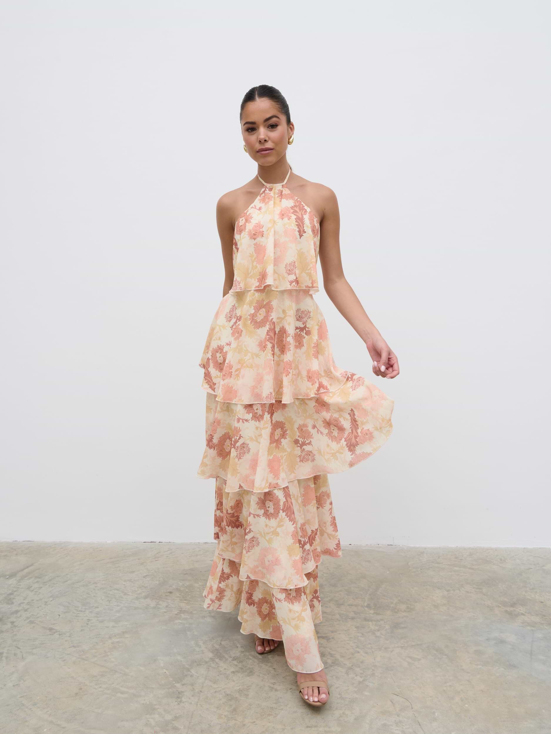 Siobhan Ruffle Maxi Dress - Terracotta Petal