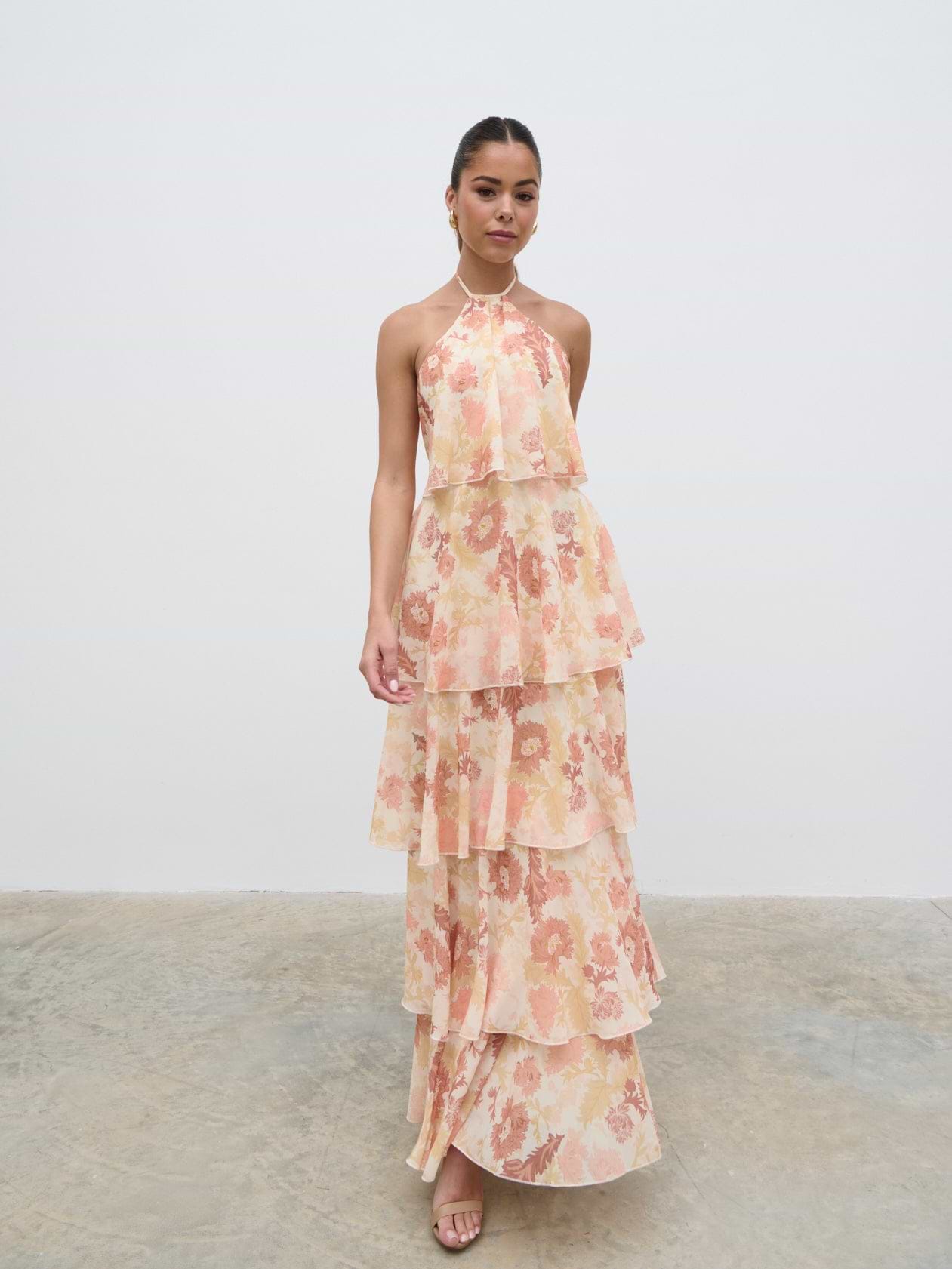 Siobhan Ruffle Maxi Dress - Terracotta Petal