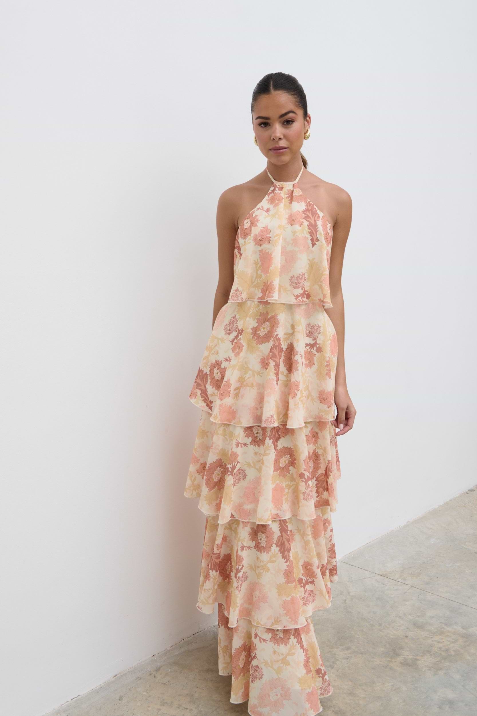 Siobhan Ruffle Maxi Dress - Terracotta Petal