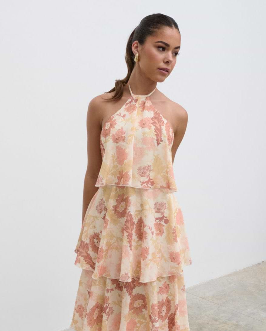 Siobhan Ruffle Maxi Dress - Terracotta Petal