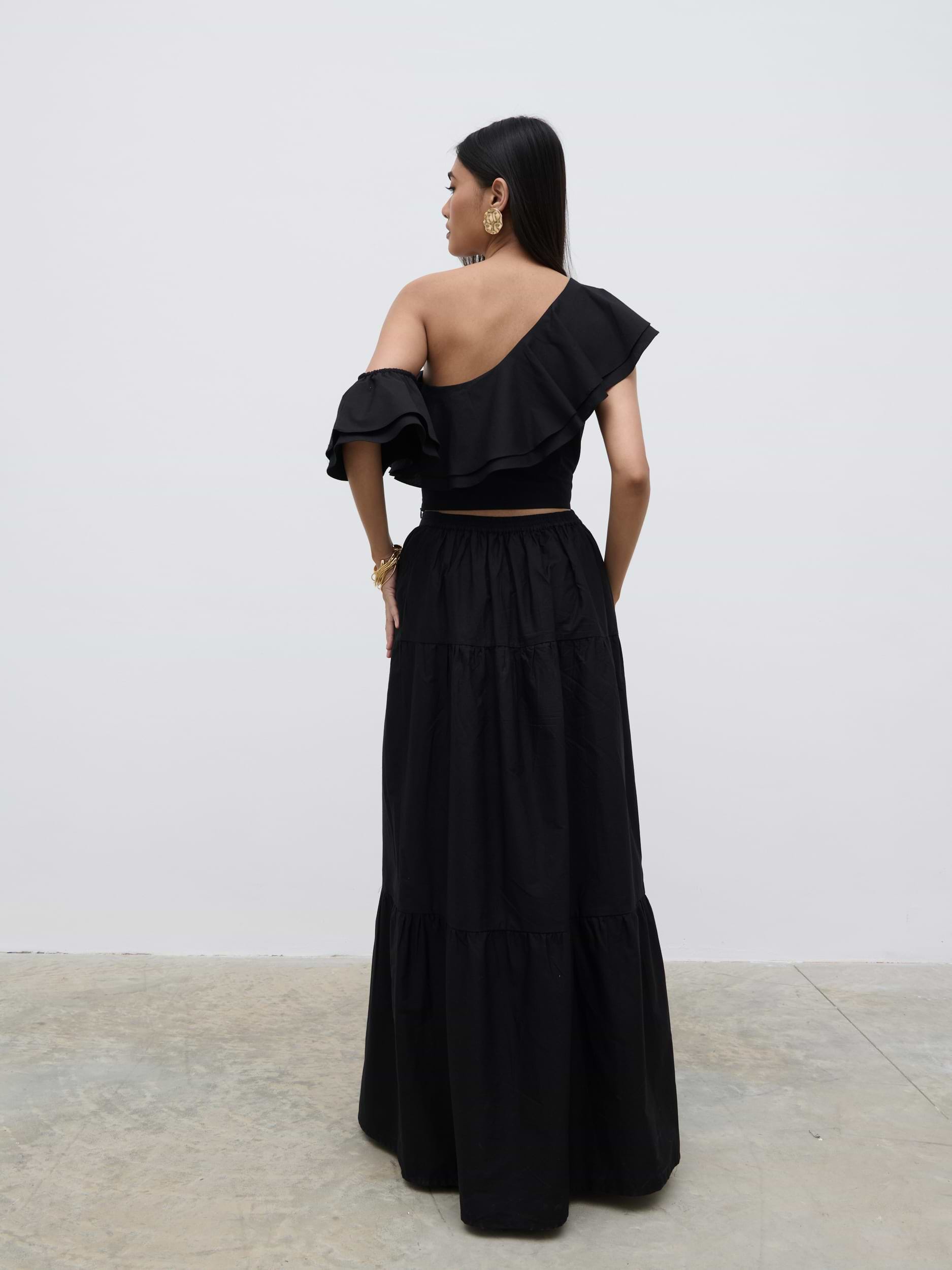 Sol Ruffle Maxi Skirt - Black