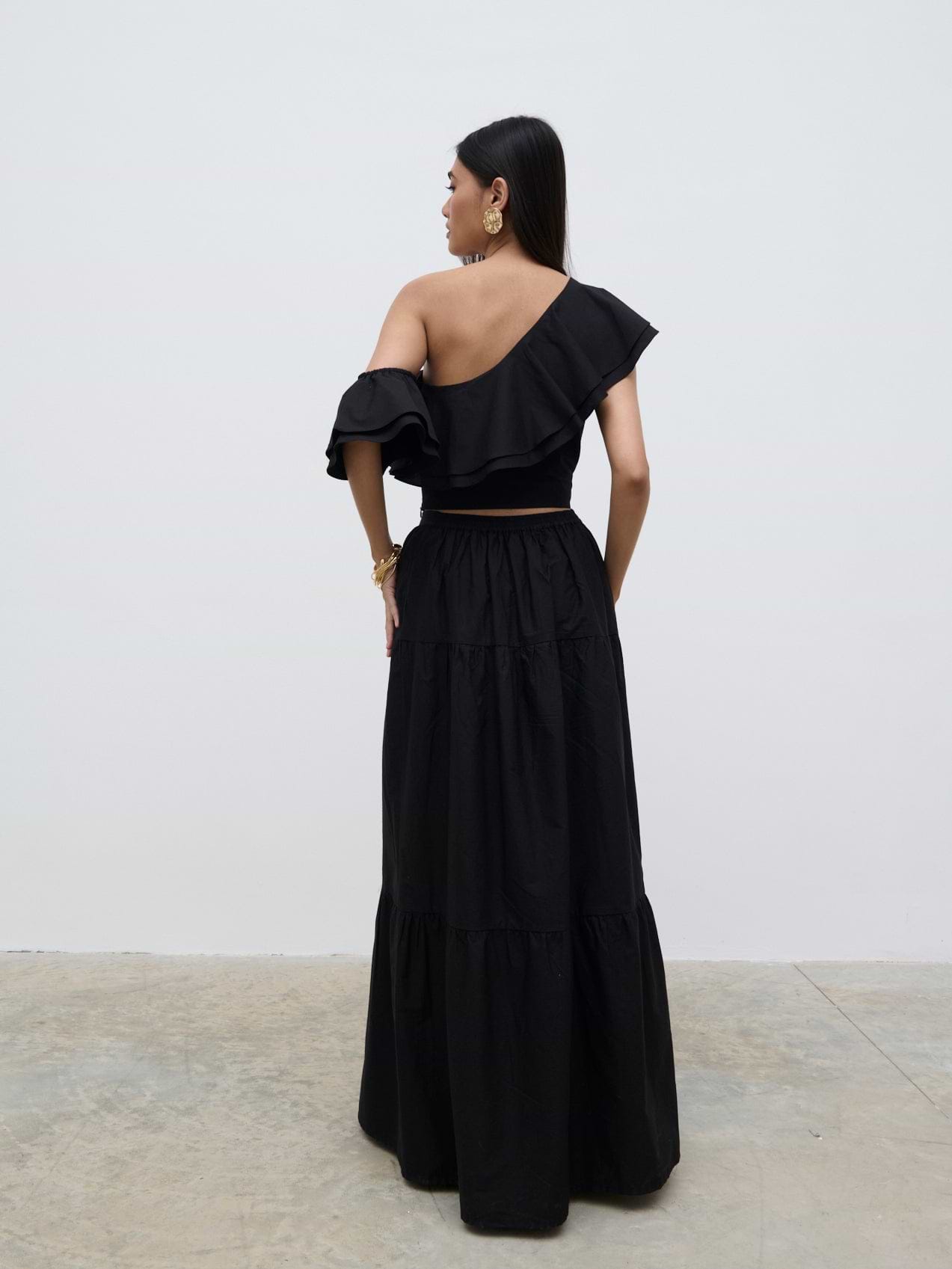 Sol Ruffle Cropped Top - Black