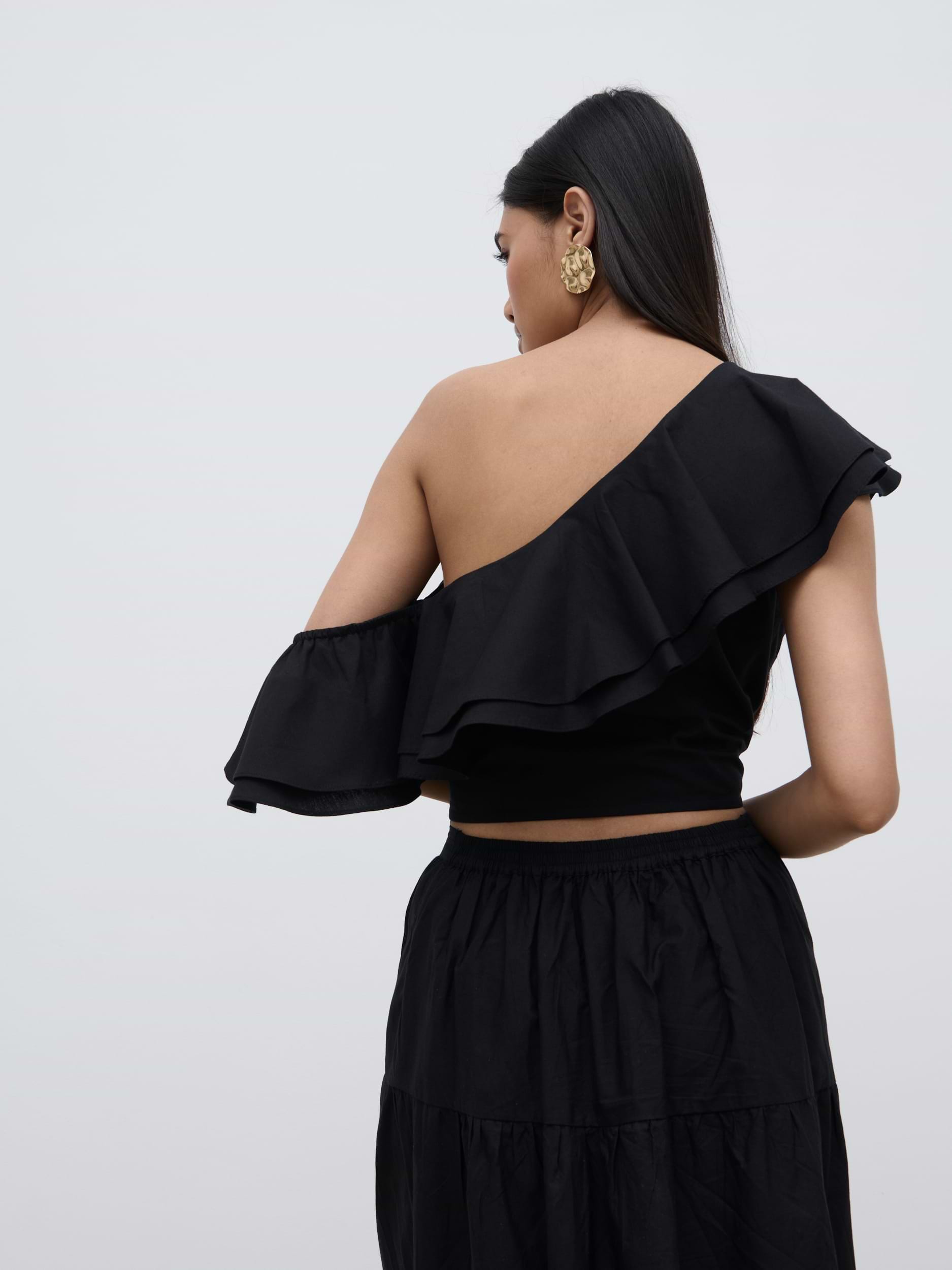 Sol Ruffle Cropped Top - Black