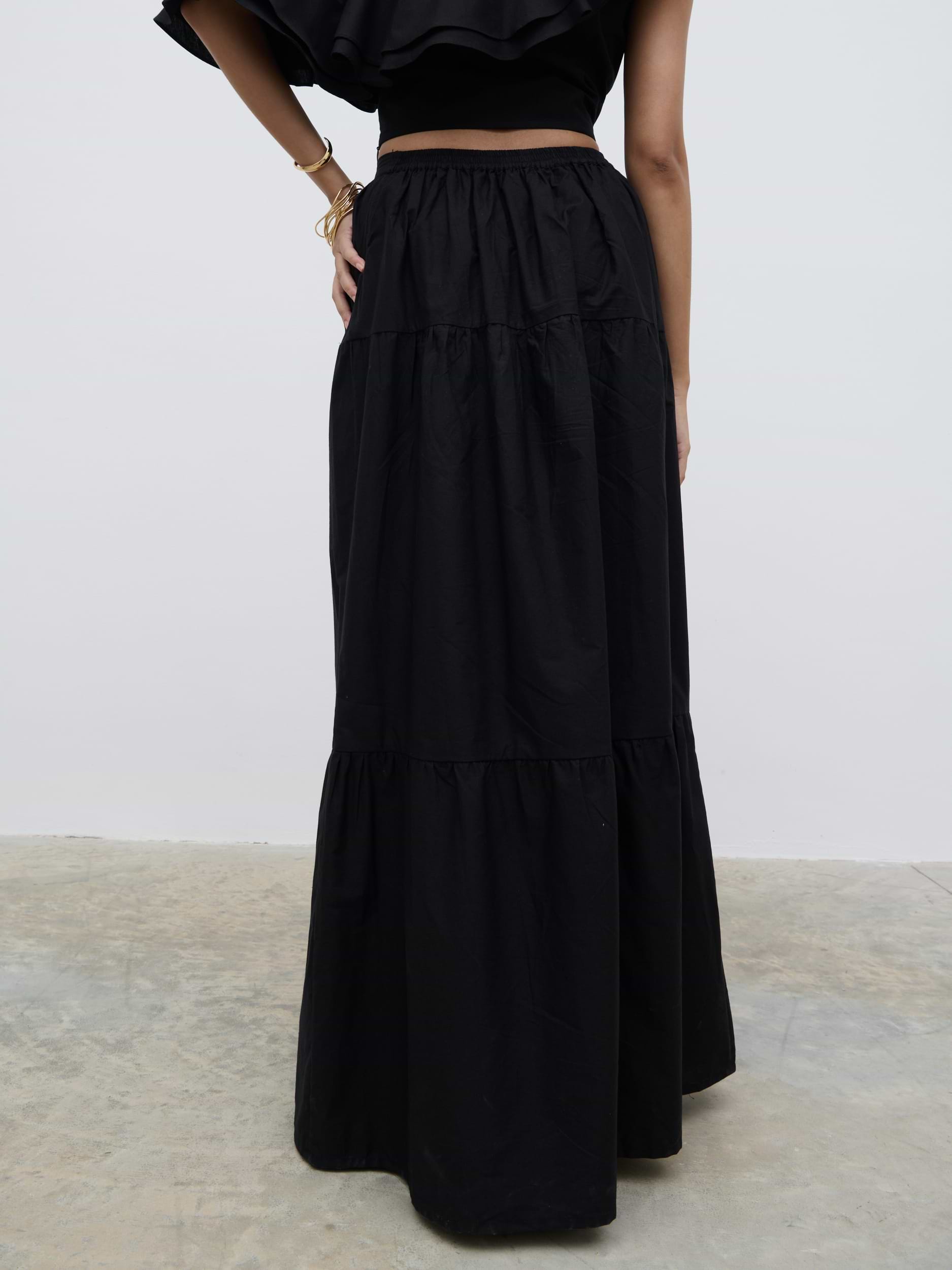 Sol Ruffle Maxi Skirt - Black