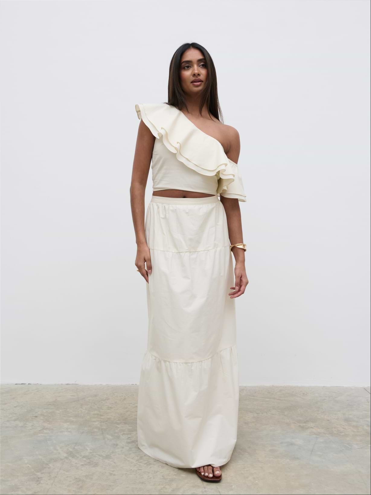 Sol Ruffle Cropped Top - Natural